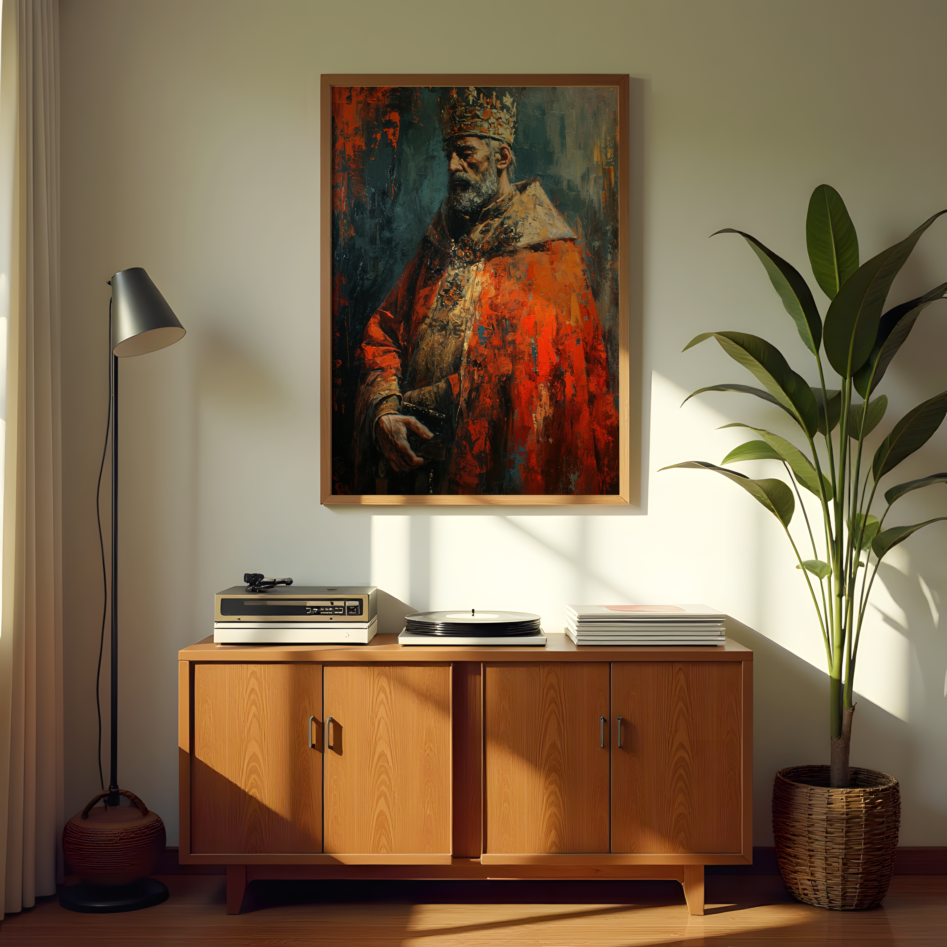 Canvas art of majestic king portrait with crown and royal attire