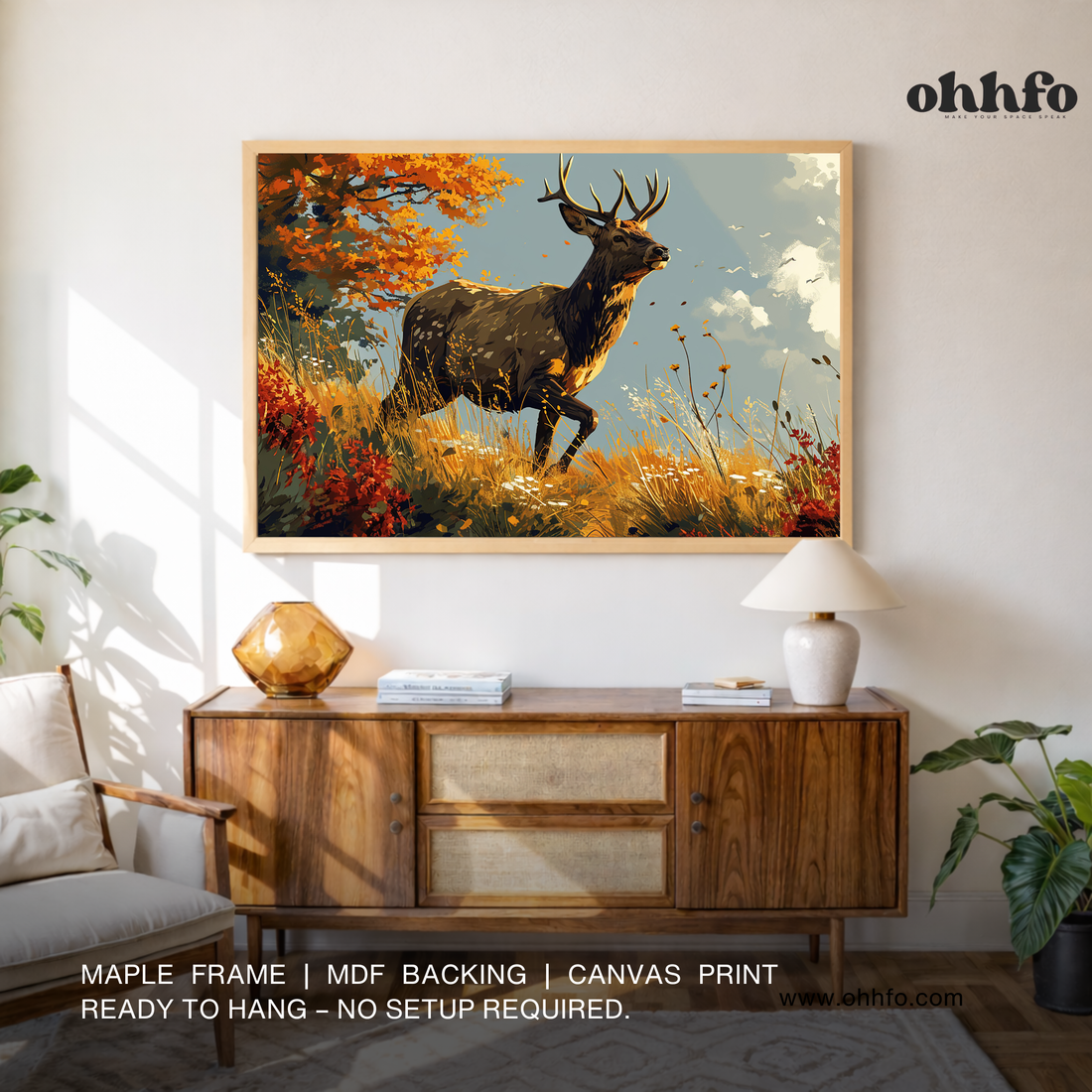 Autumn Deer Wall Art – Majestic Wildlife Canvas Painting