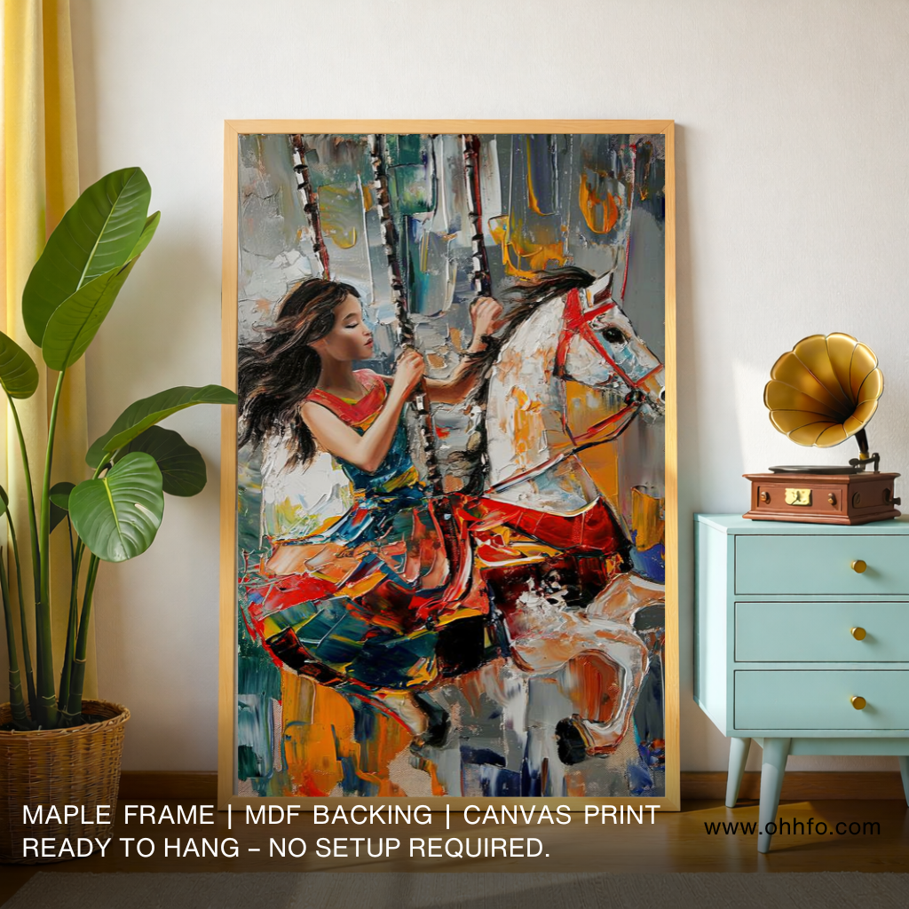 Whimsical Fair: Girl and Horse Abstract Canvas Wall Art