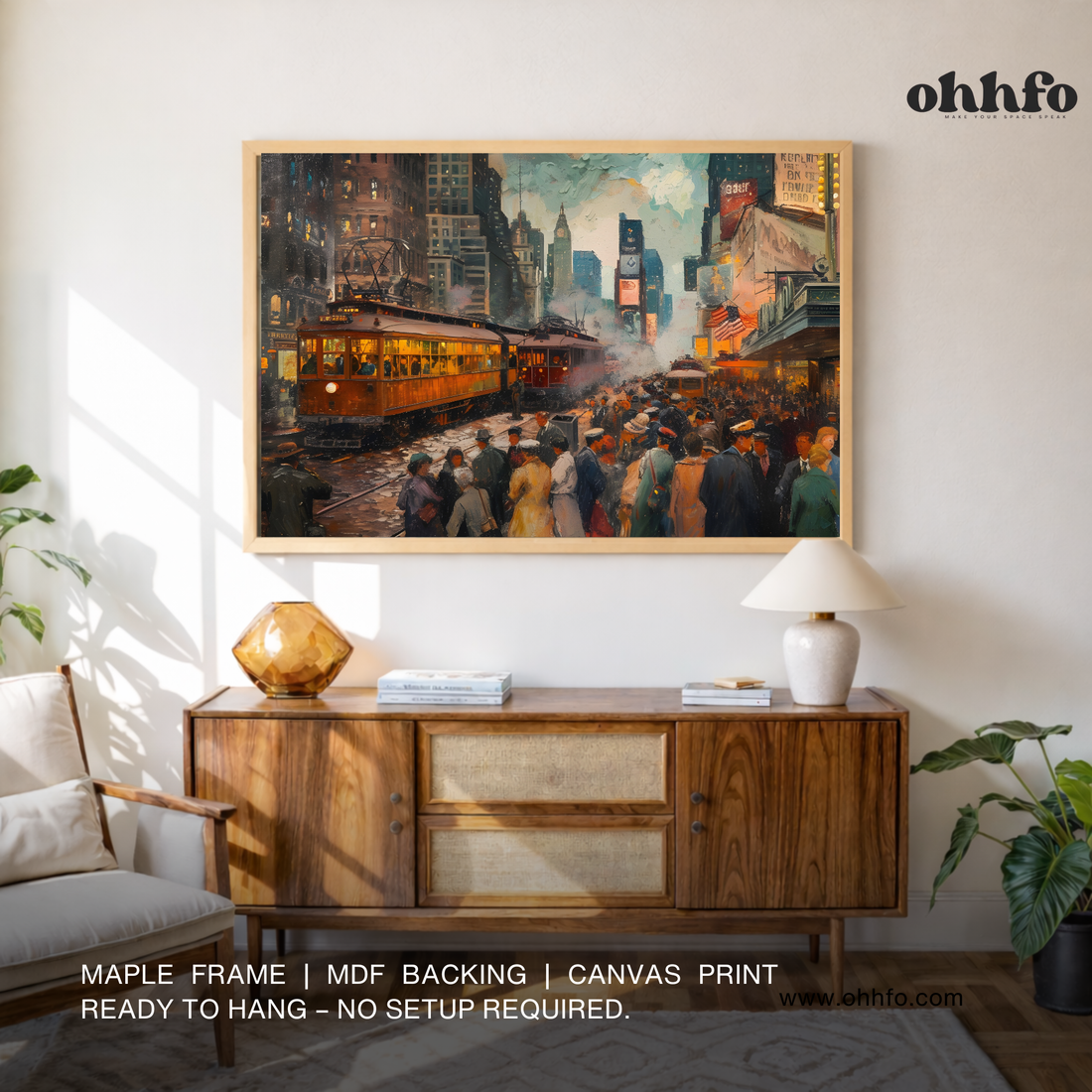 Vintage City Tram Street Canvas Wall Art – Timeless Urban Night Scene