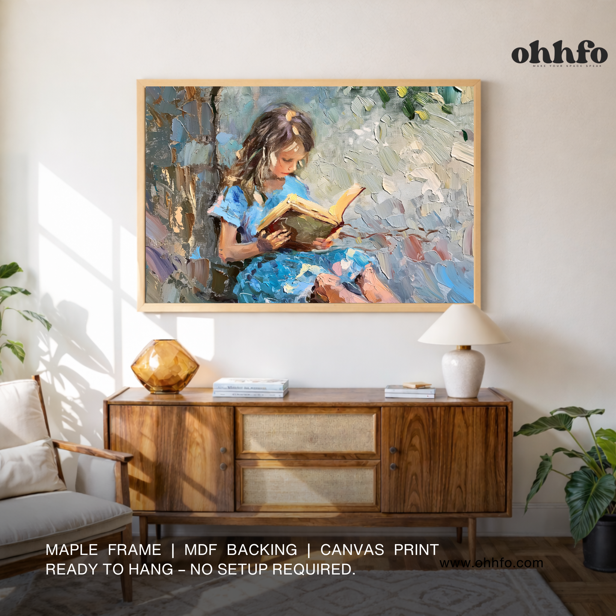 Girl Reading Canvas Wall Art – Impressionist Painting Print