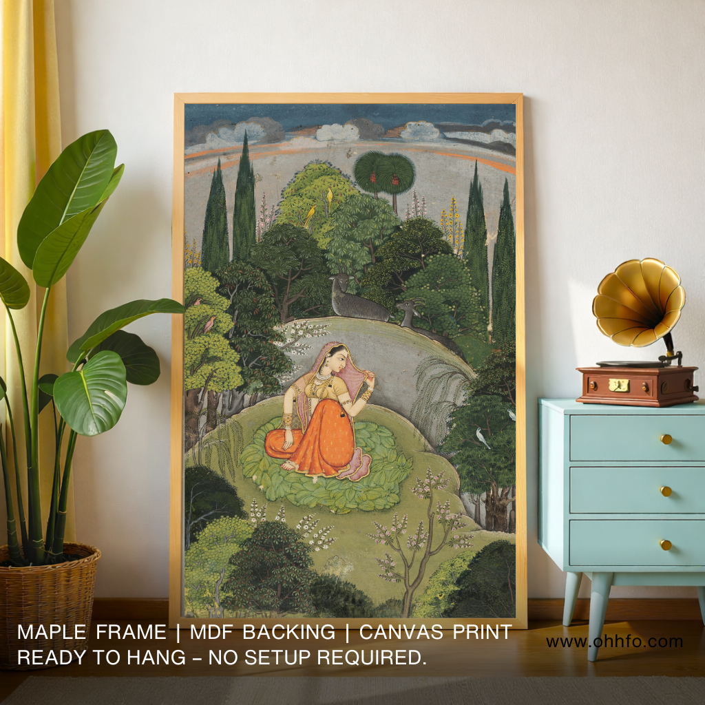 Indian Miniature Garden Lady Canvas Wall Art