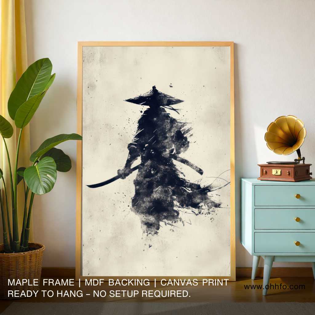 Zen Samurai Ink Warrior – Minimalist Japanese Wall Art Canvas