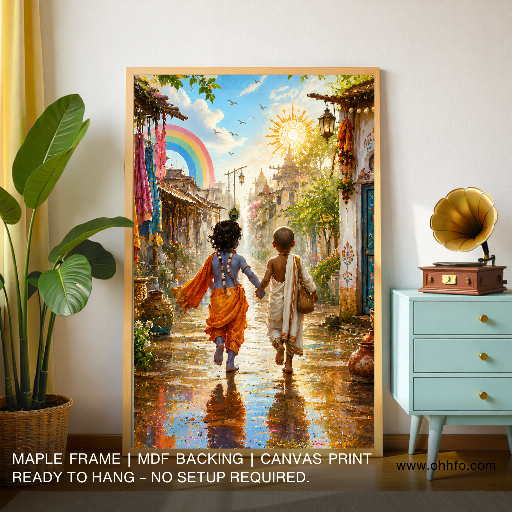 Krishna Sudama Friendship Canvas Wall Art | Devotional Wall Art