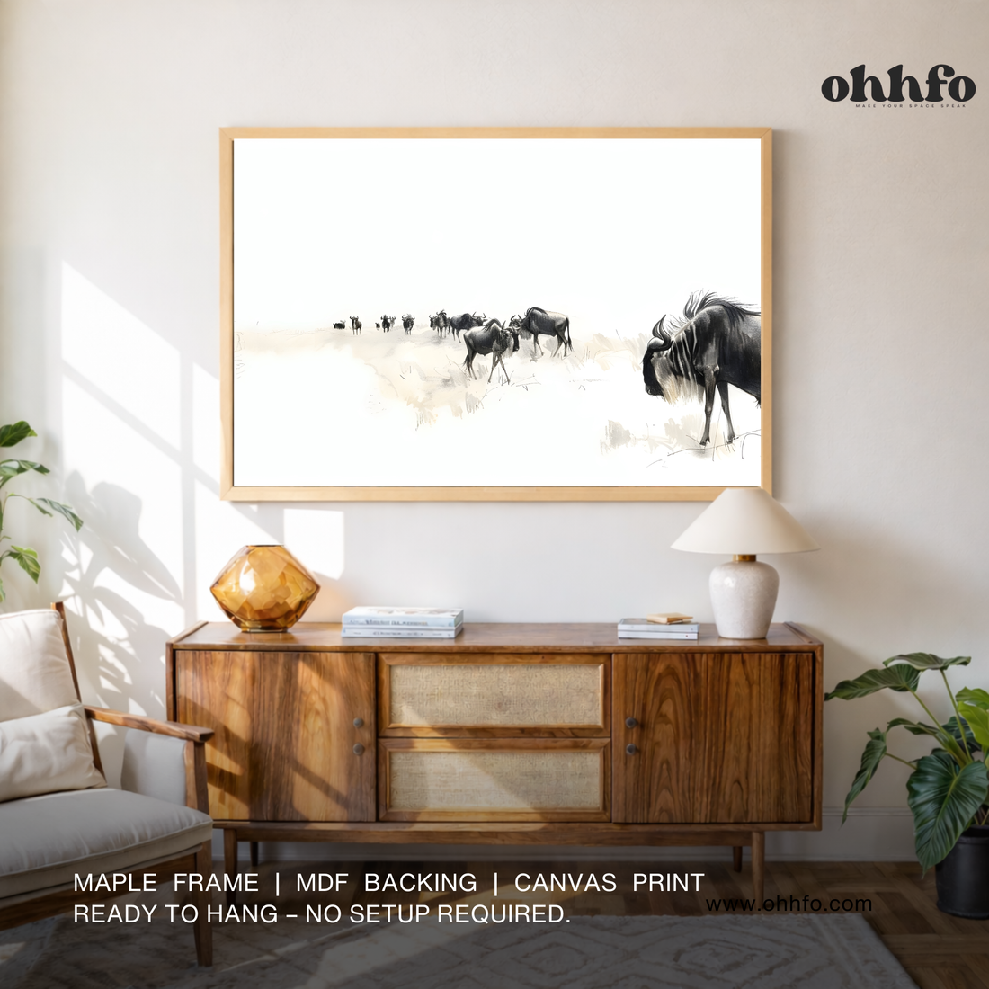 Silent Journey – Minimal Wildebeest Wildlife Wall Art