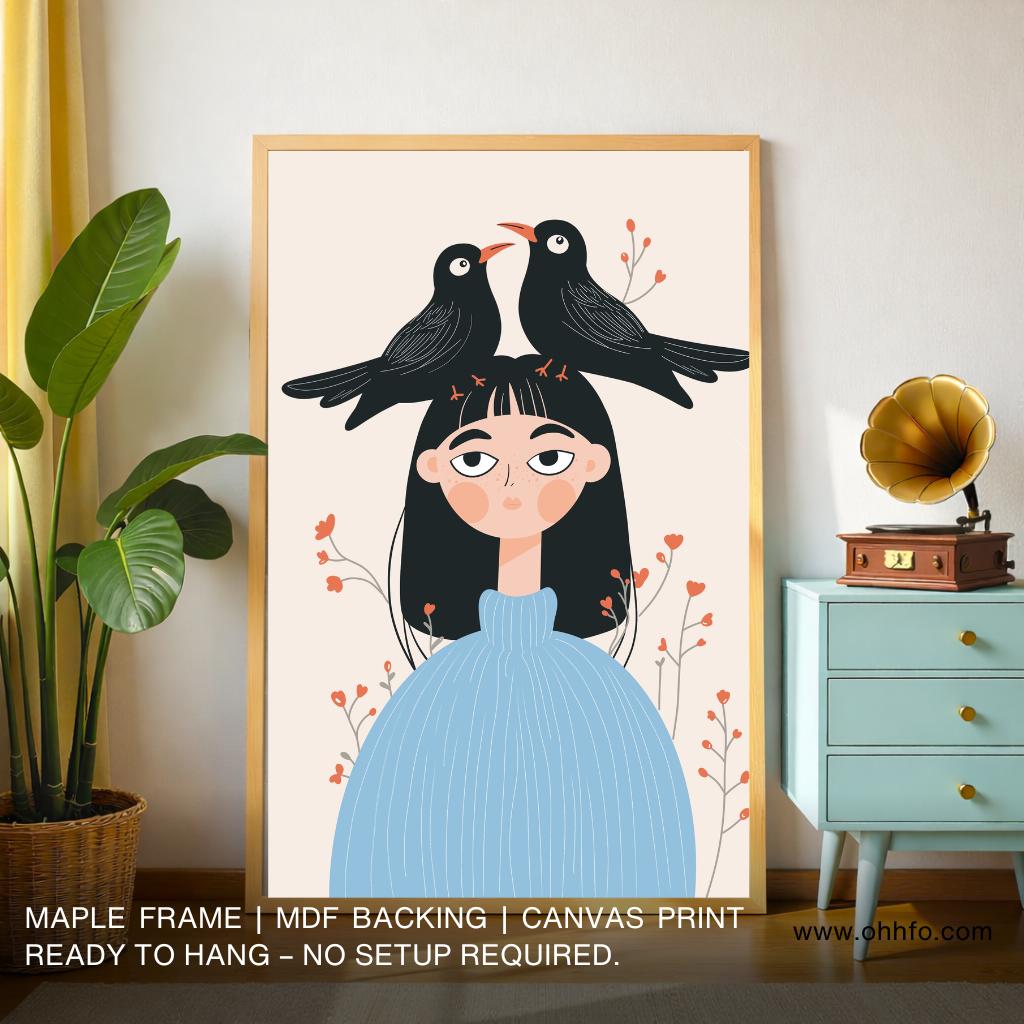 Girl with Birds Canvas Wall Art