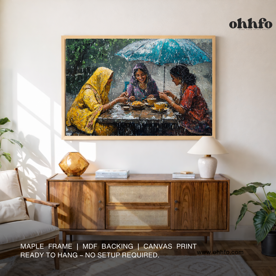 Monsoon Conversations – Women Sharing Tea Canvas Wall Art