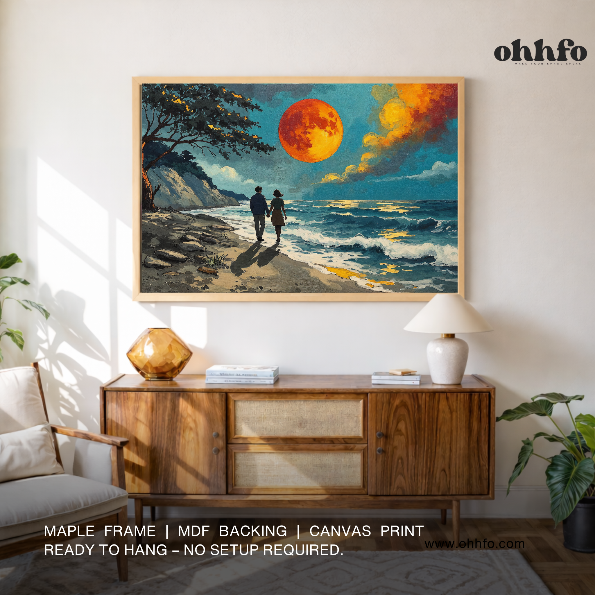 Moonlit Beach Walk Canvas Wall Art