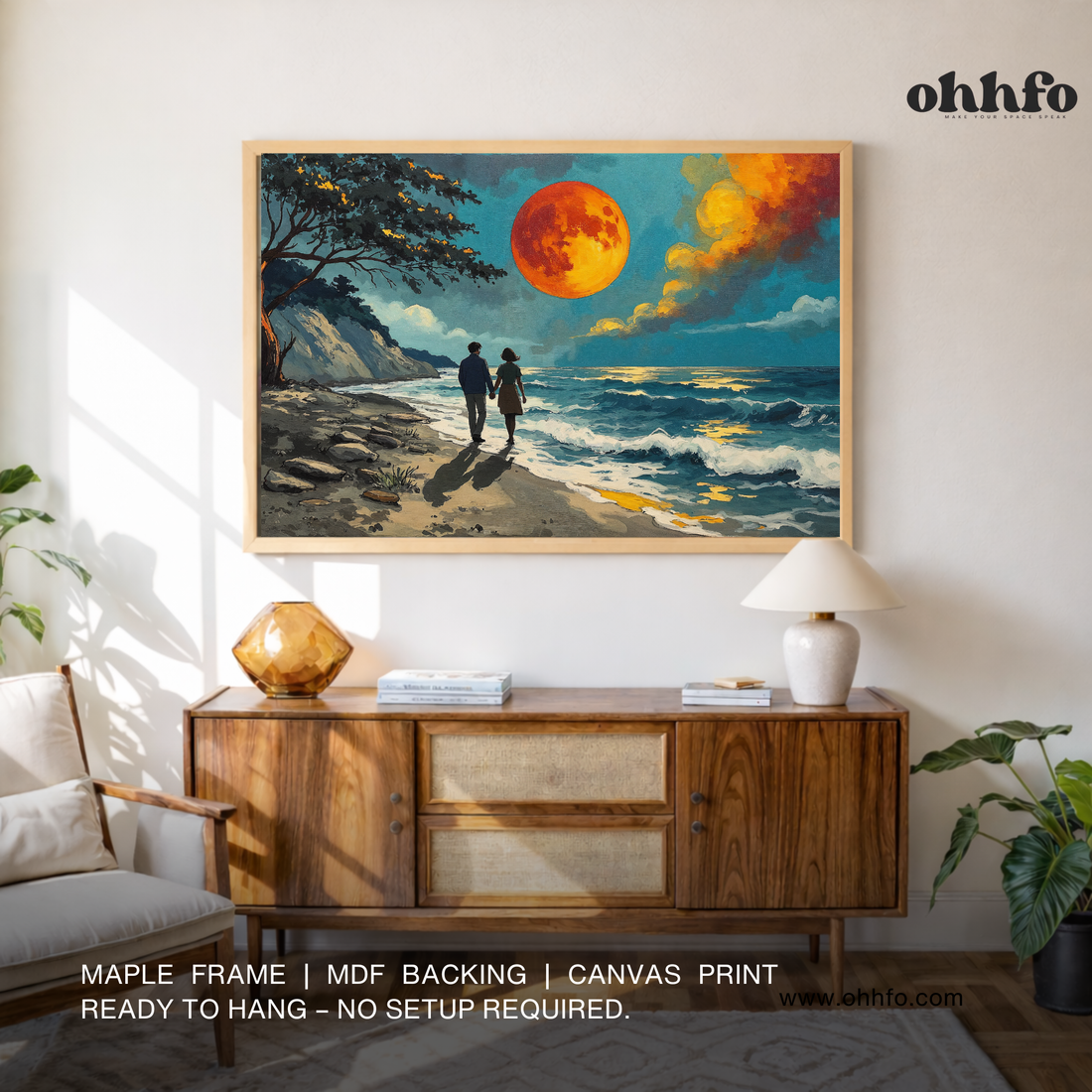 Moonlit Beach Walk Canvas Wall Art