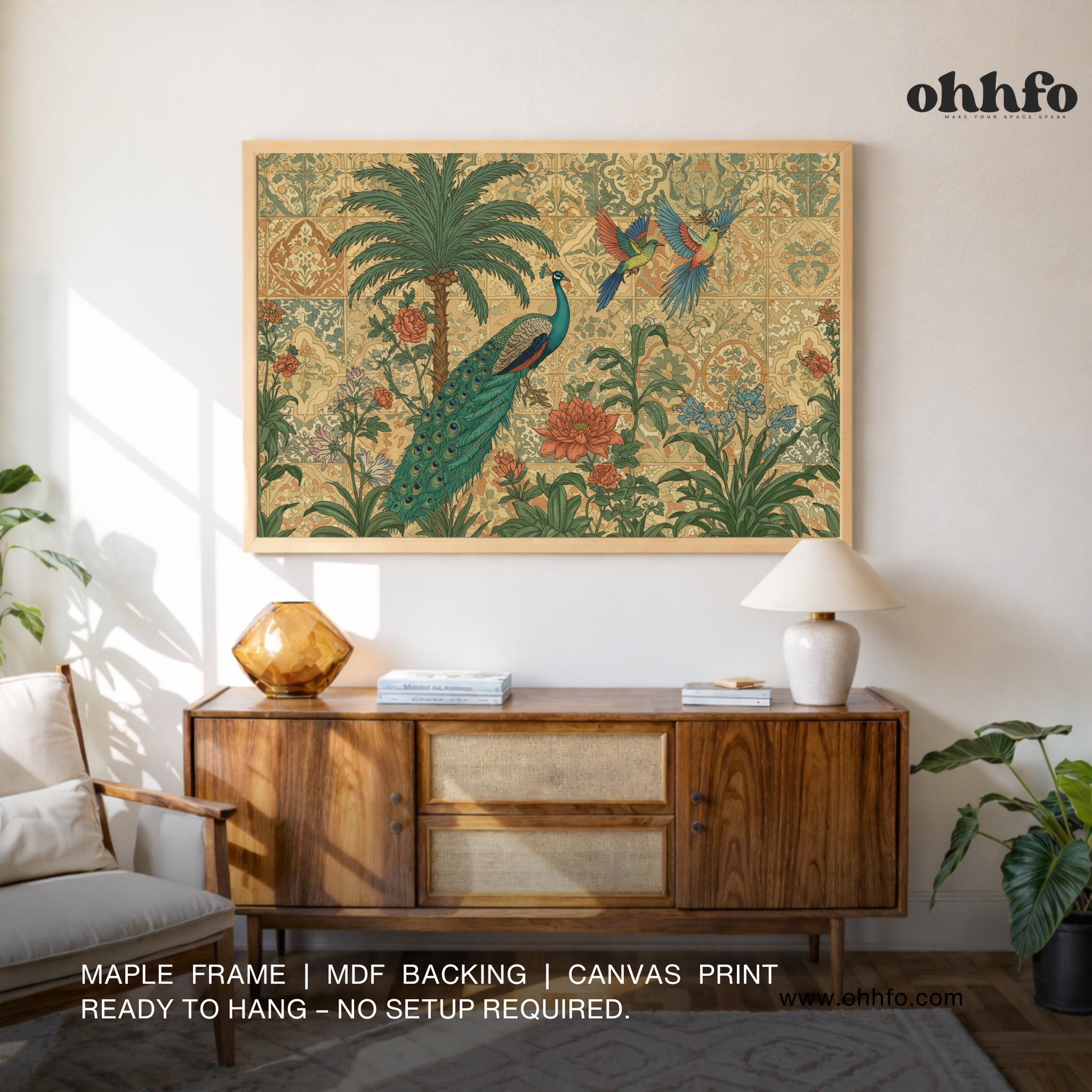 Mughal Garden Peacock Canvas Wall Art
