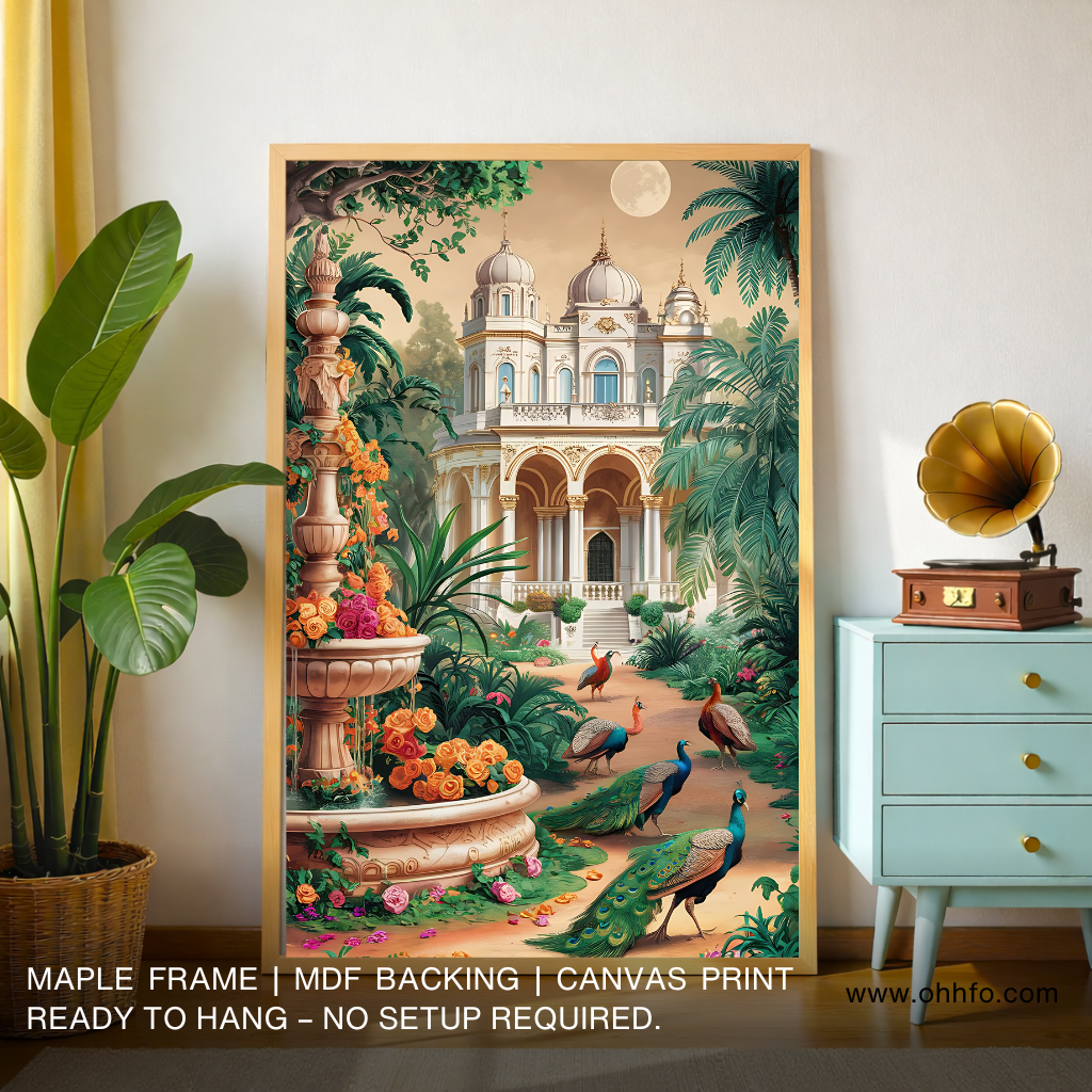 Royal Palace Garden Painting with Peacocks – Luxury Wall Art