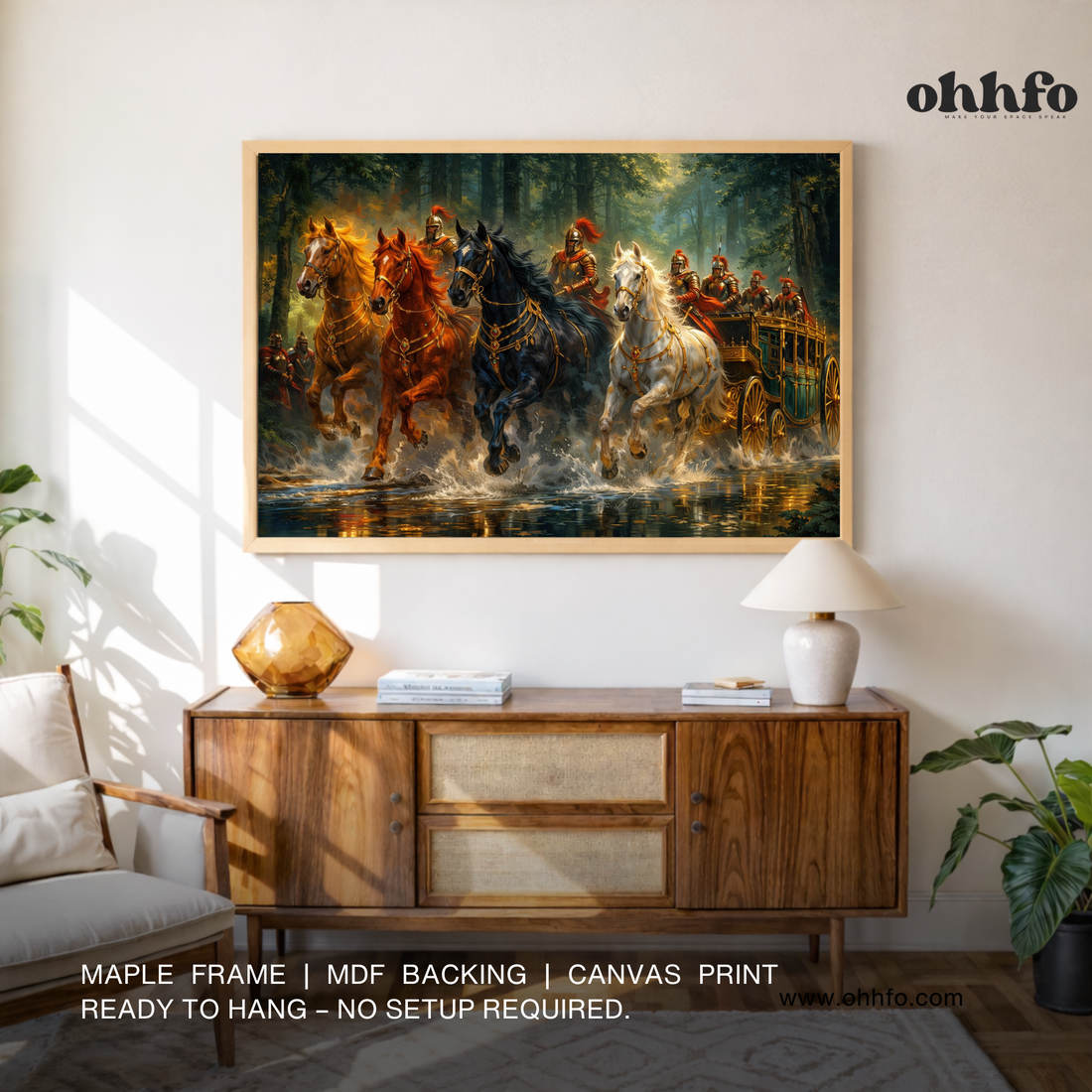 Royal Warrior Chariot Wall Art – Majestic Horses Canvas Painting