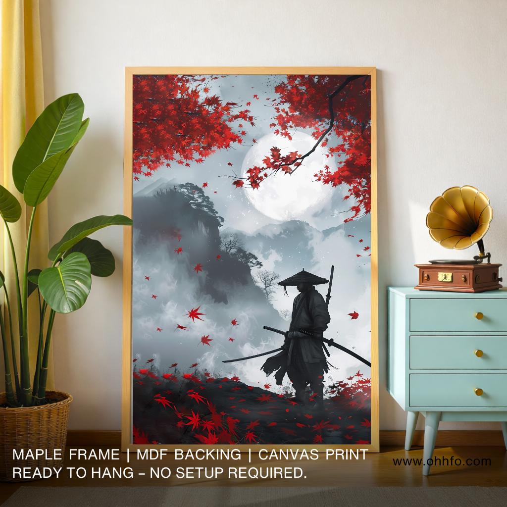 Samurai Warrior Under Moonlight – Japanese Canvas Wall Art