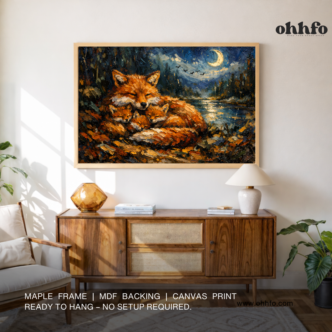 Sleeping Fox Family Canvas Wall Art