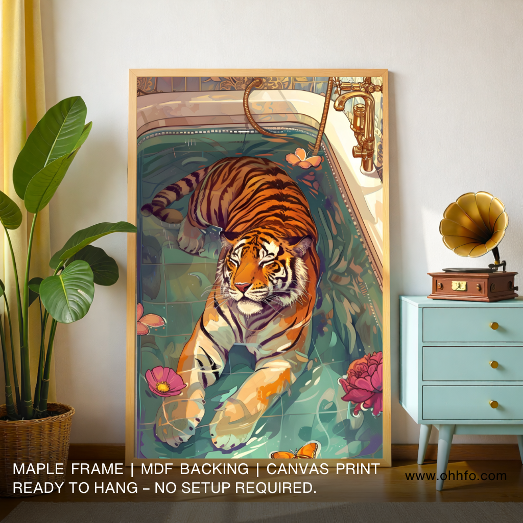 Relaxed Majesty – Illustrated Tiger in Bathtub Wall Art
