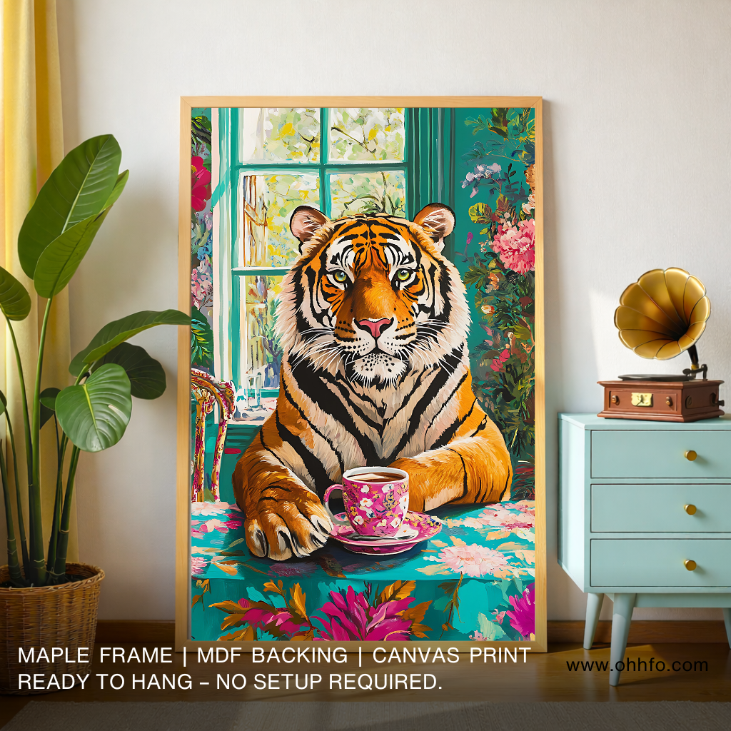 Tiger canvas wall art tea time