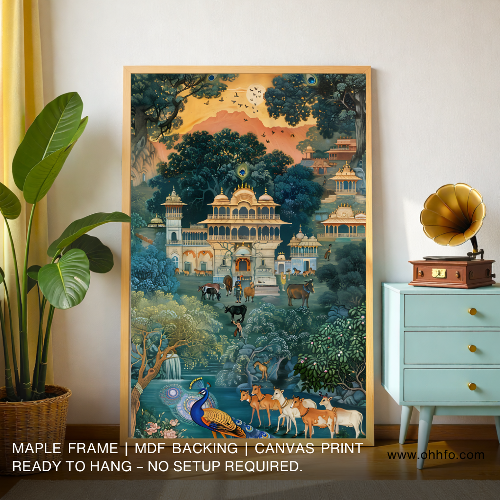 Vrindavan Dreams – Royal Palace & Peacock Wall Art