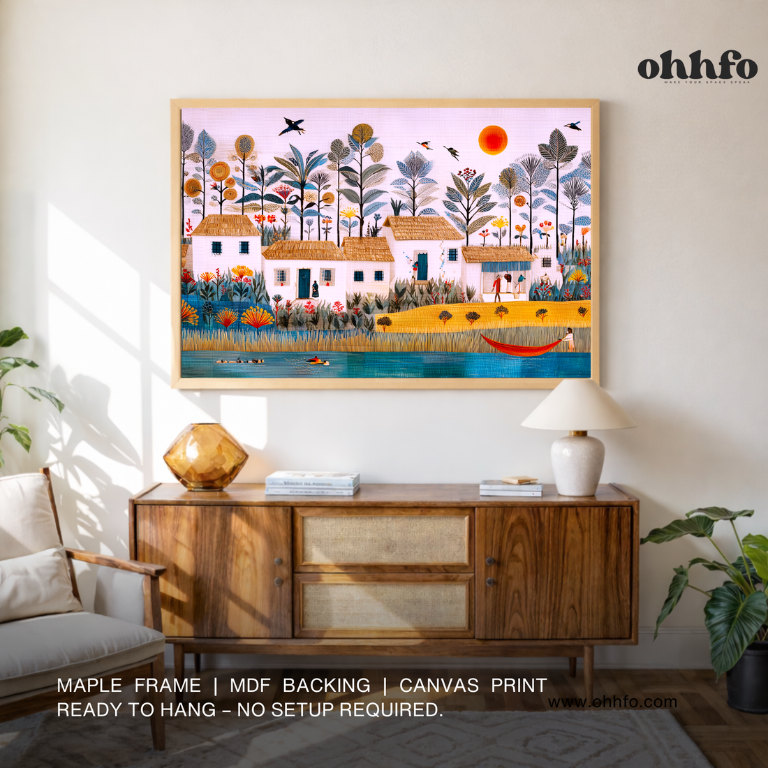 Tropical Village Life – Folk Art Canvas Wall Art