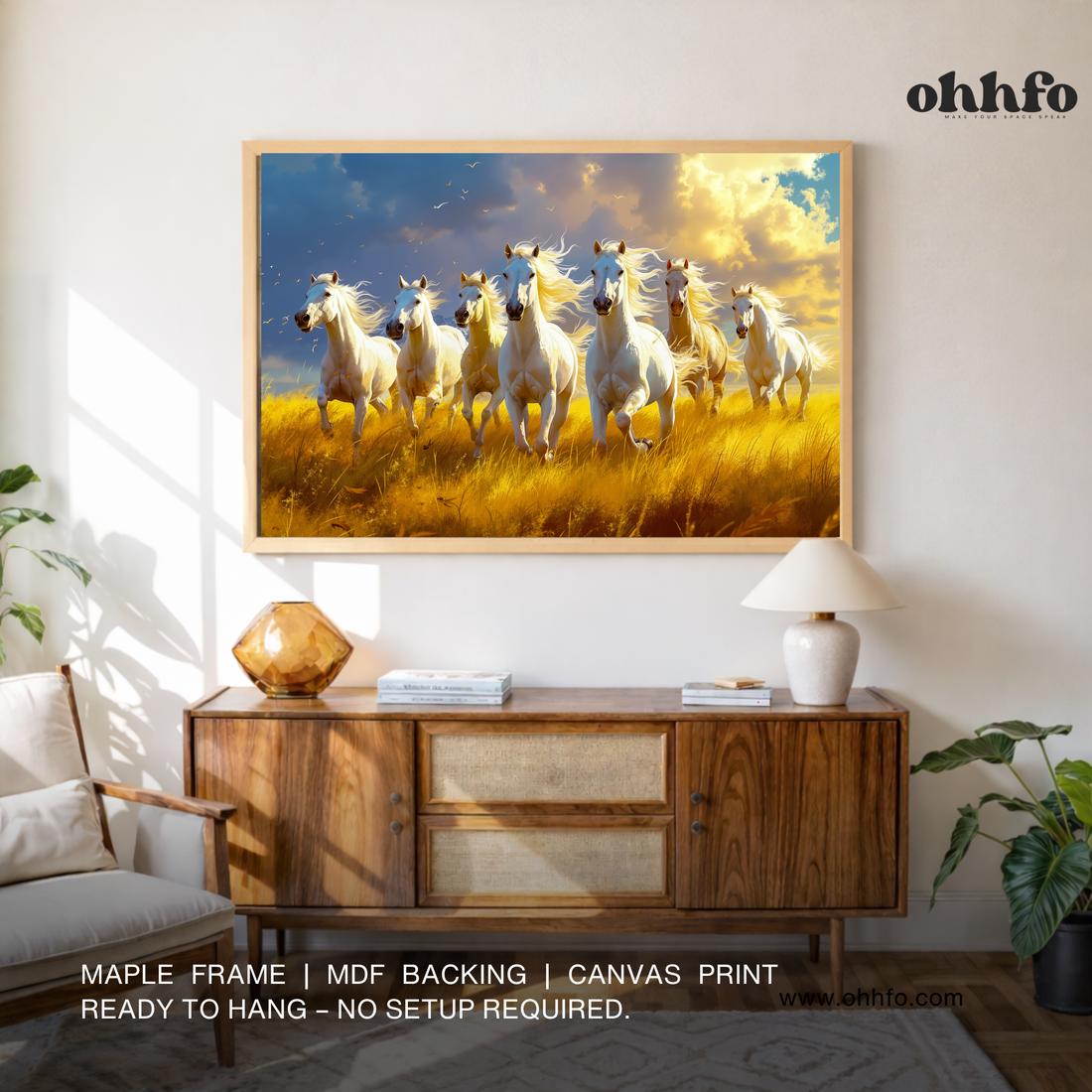White Horses Running Canvas Wall Art