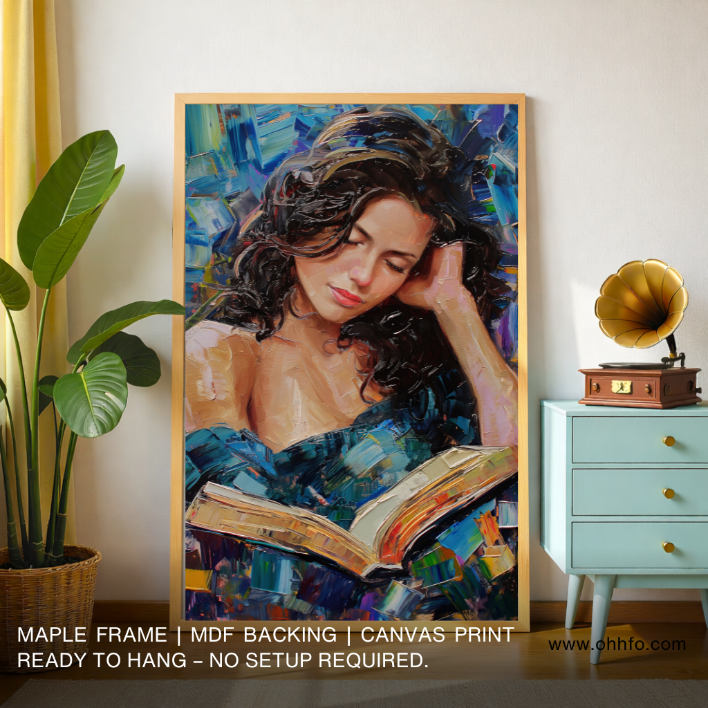 Quiet Moments: Beautiful Girl Reading Book Abstract Canvas Print