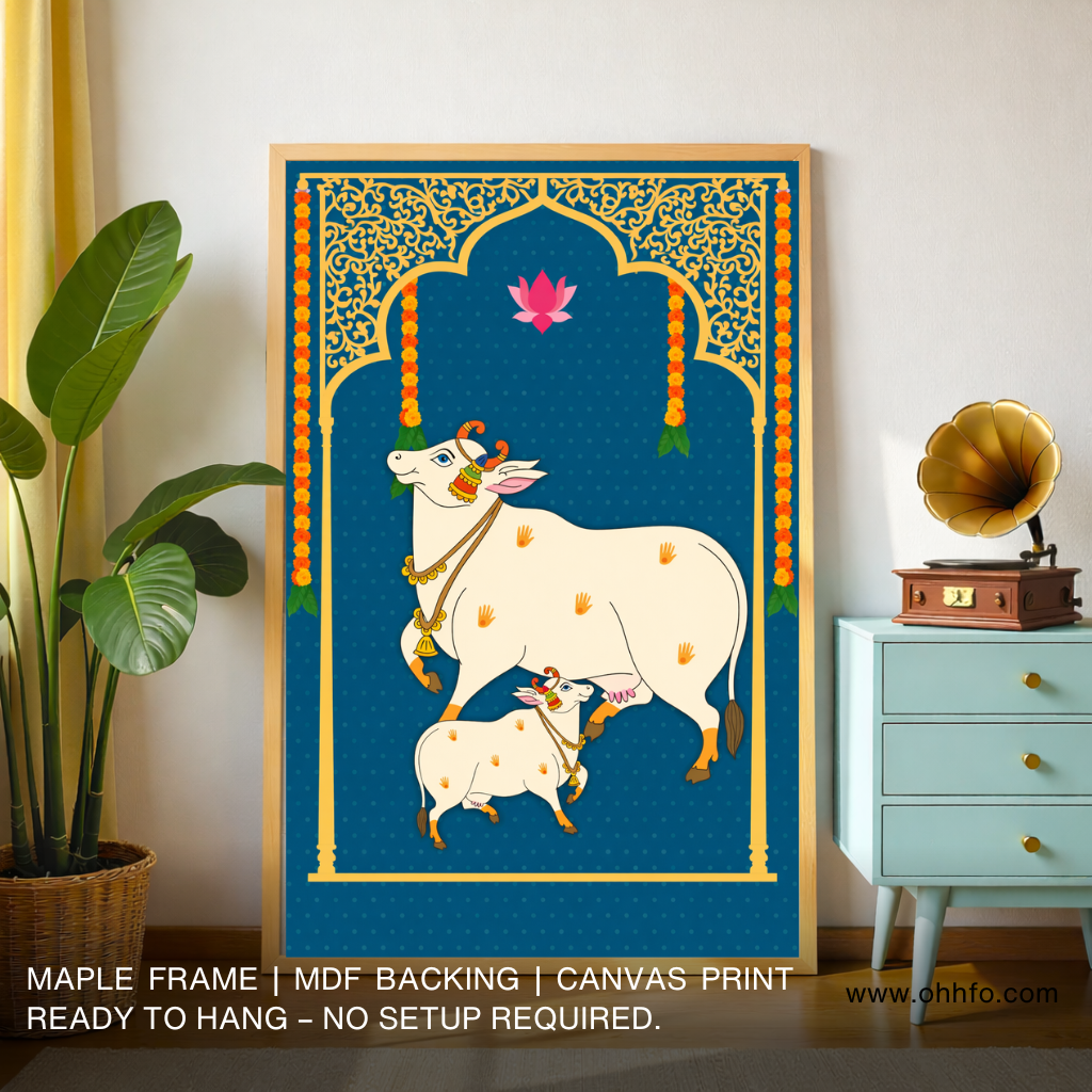 Sacred Gaumata Cow and Calf Canvas Wall Art