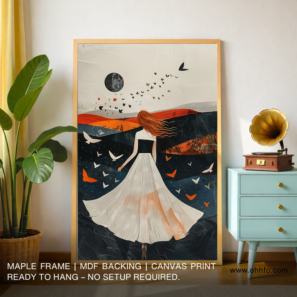 Moonlight Woman with Butterflies Canvas Wall Art