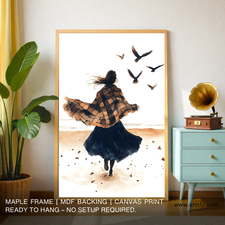 Abstract Woman with Birds Canvas Wall Art