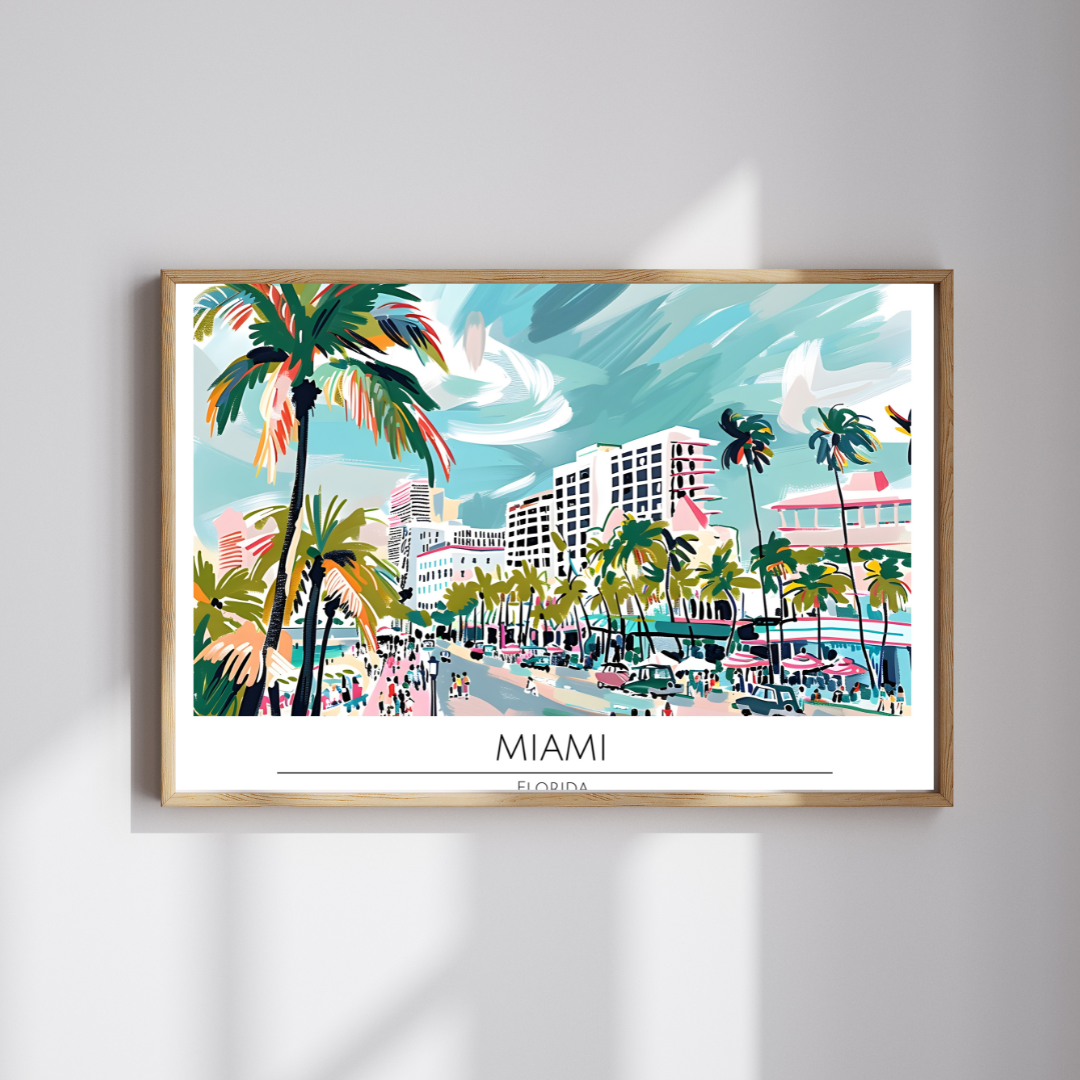 Tropical Miami Skyline – Vibrant Wall Art Print