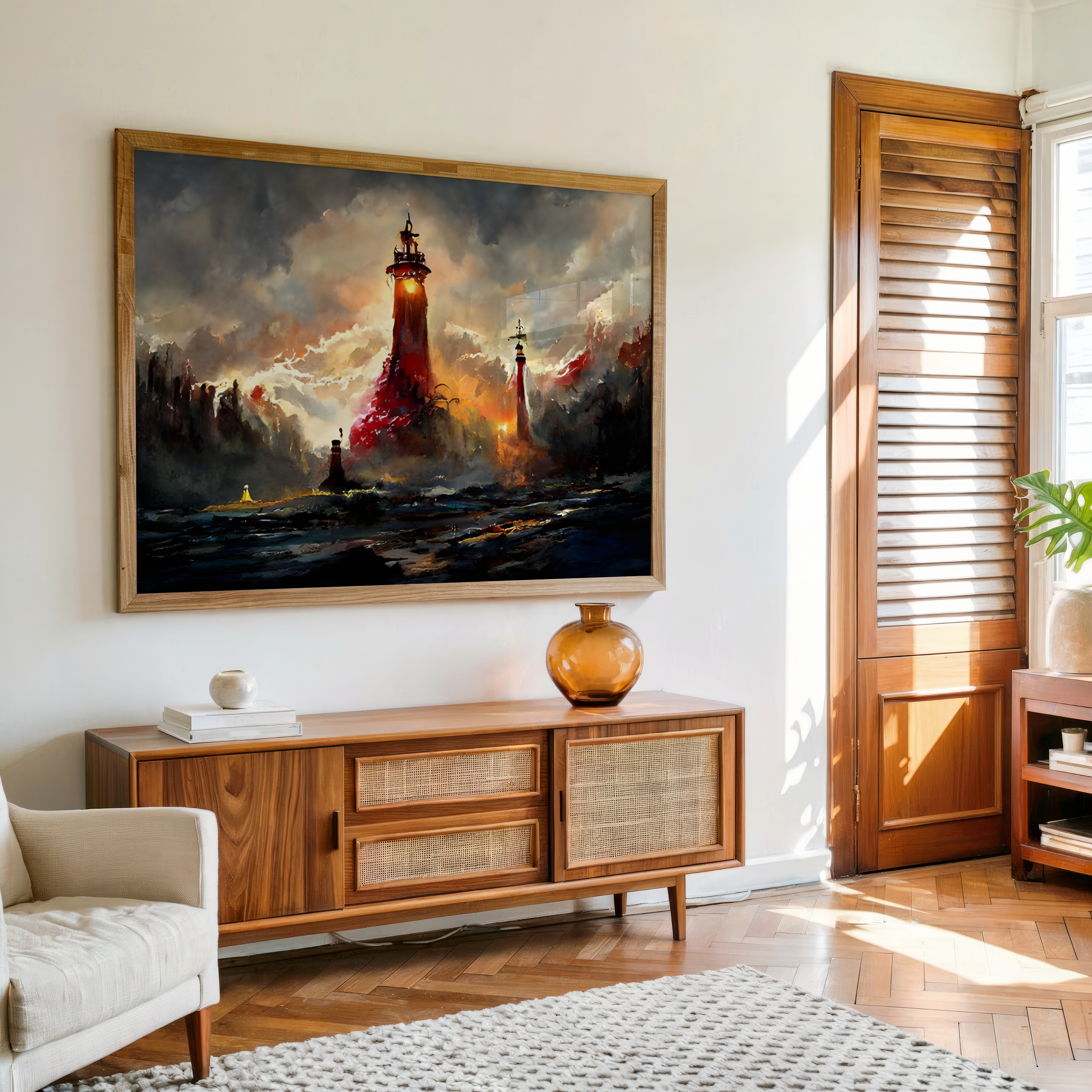 Midnight Watch – Abstract Watercolor Lighthouse Wall Art