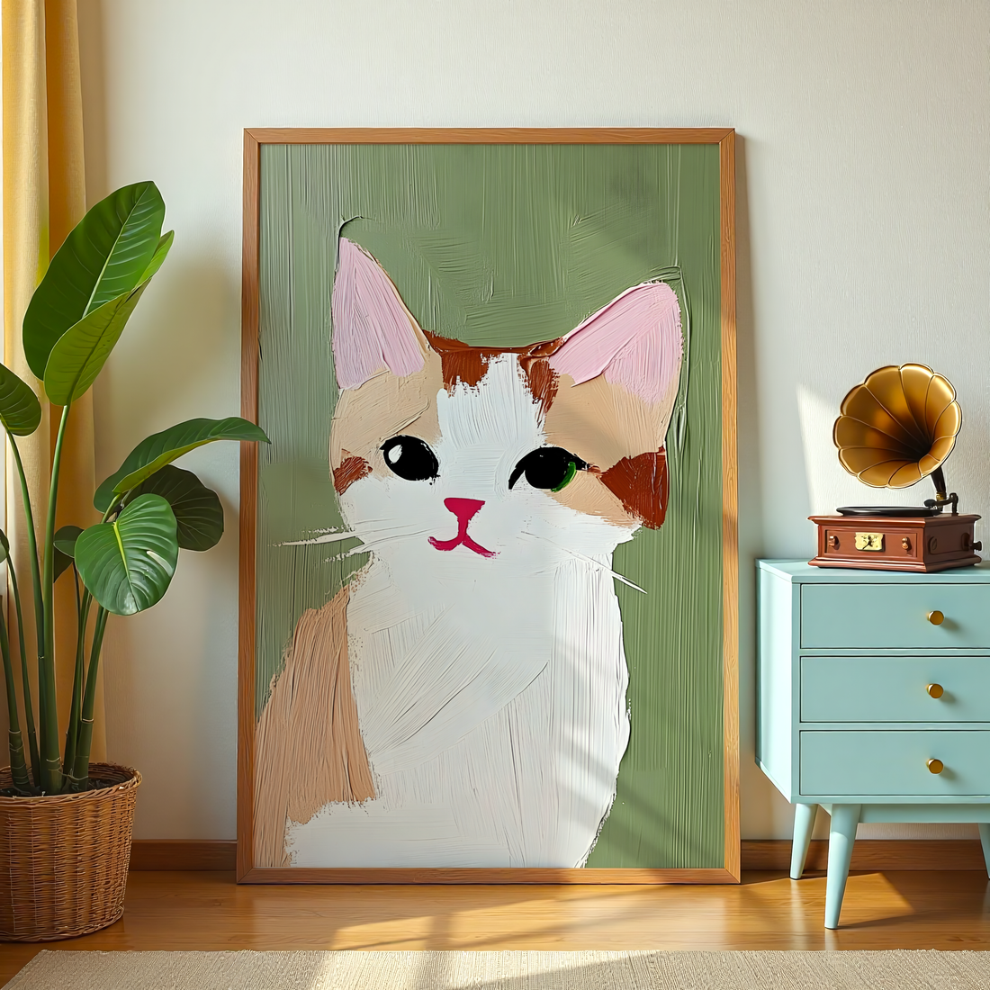 Minimal cat artwork printed on premium canvas for modern home decor