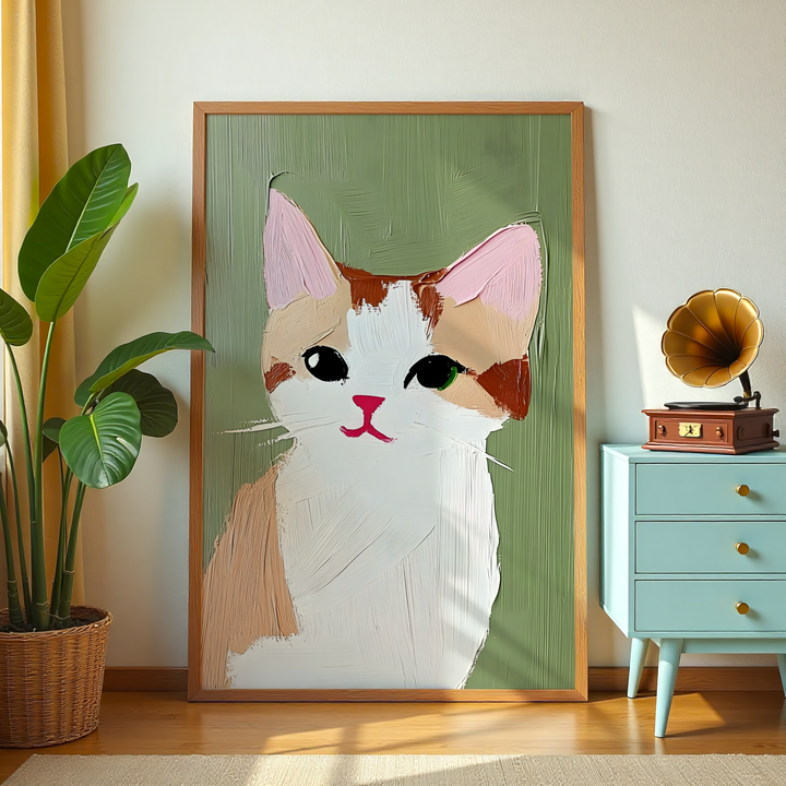 Minimal cat artwork printed on premium canvas for modern home decor
