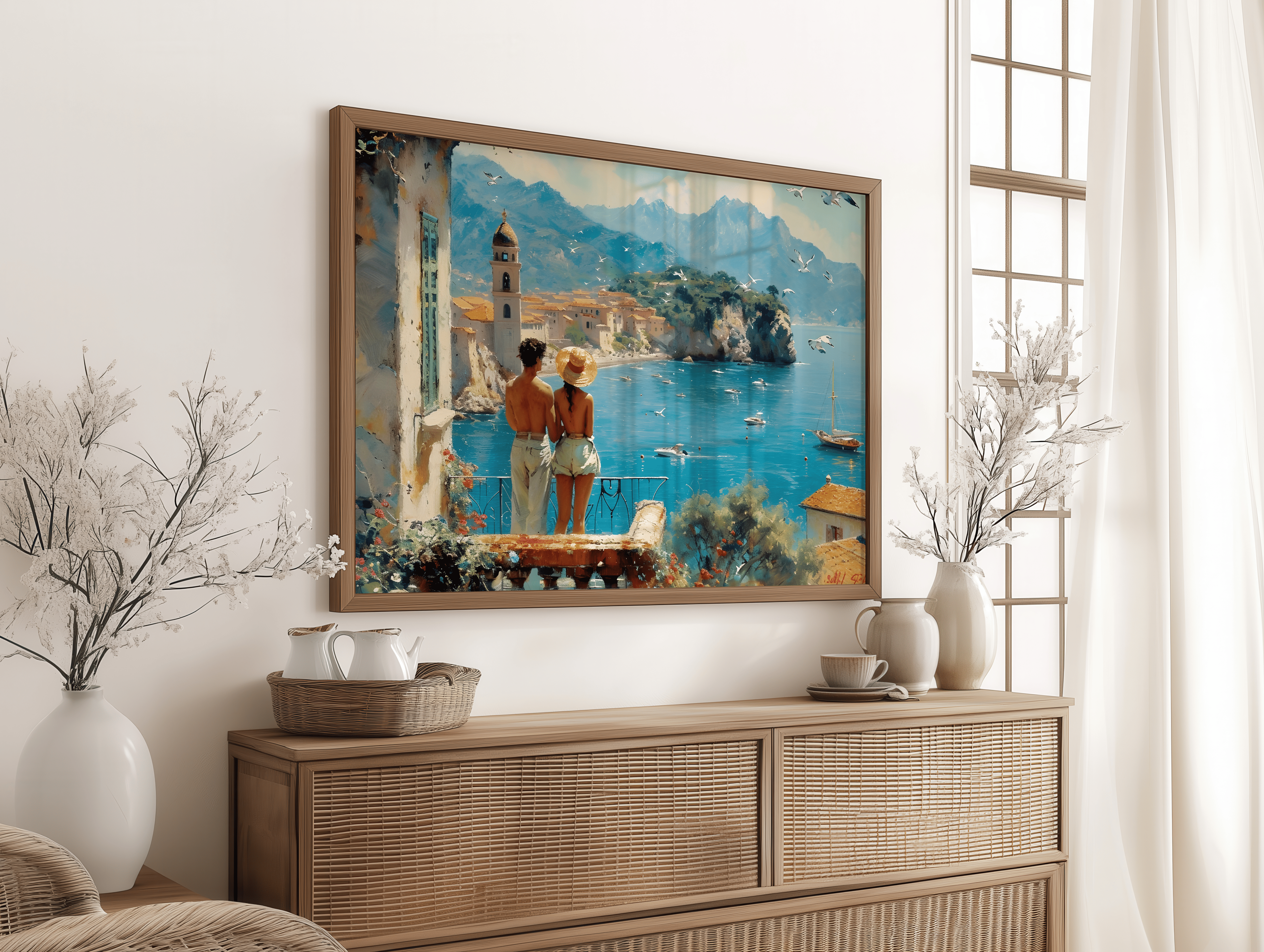 Romantic Beach Canvas Wall Art – Together by the Tide for Bedroom Décor