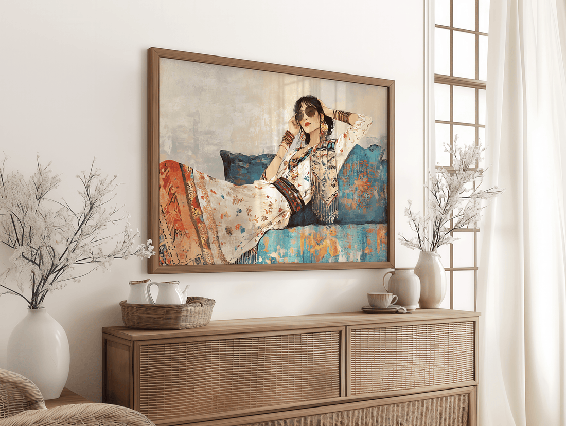 Stylish boho woman illustration for chic interiors