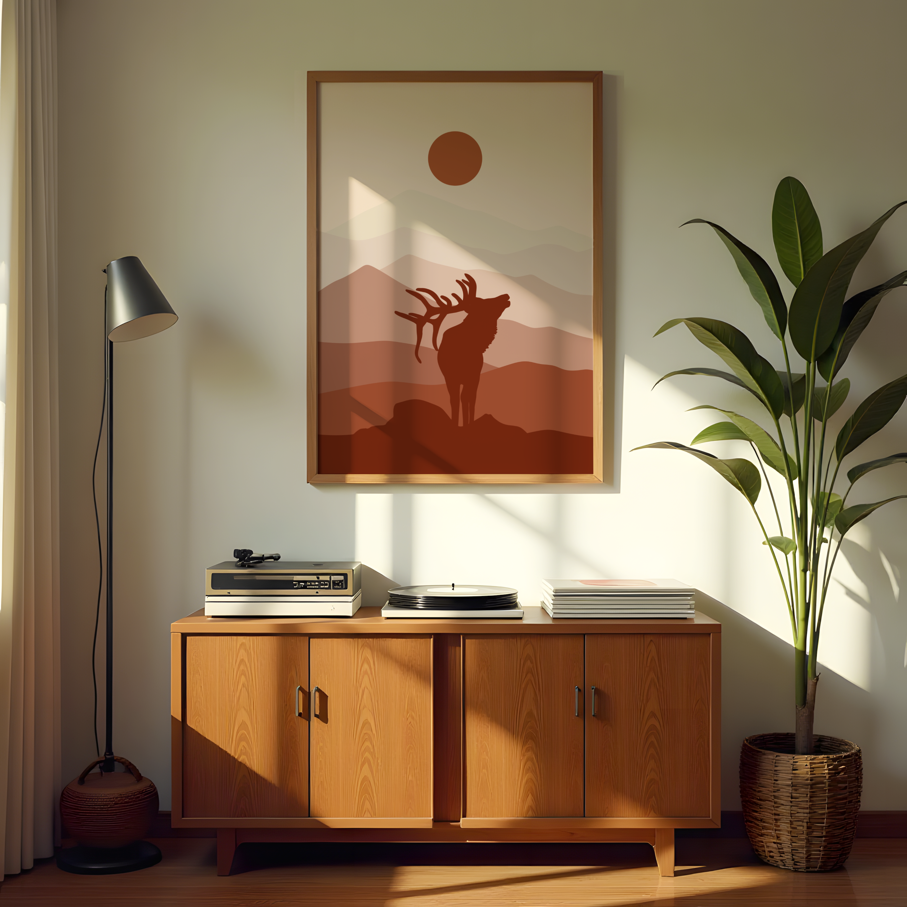Modern minimalist deer silhouette canvas wall art for boho interiors