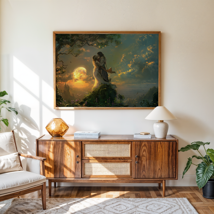 Romantic canvas wall art titled Moonlight Connection for home, office, and hotel décor
