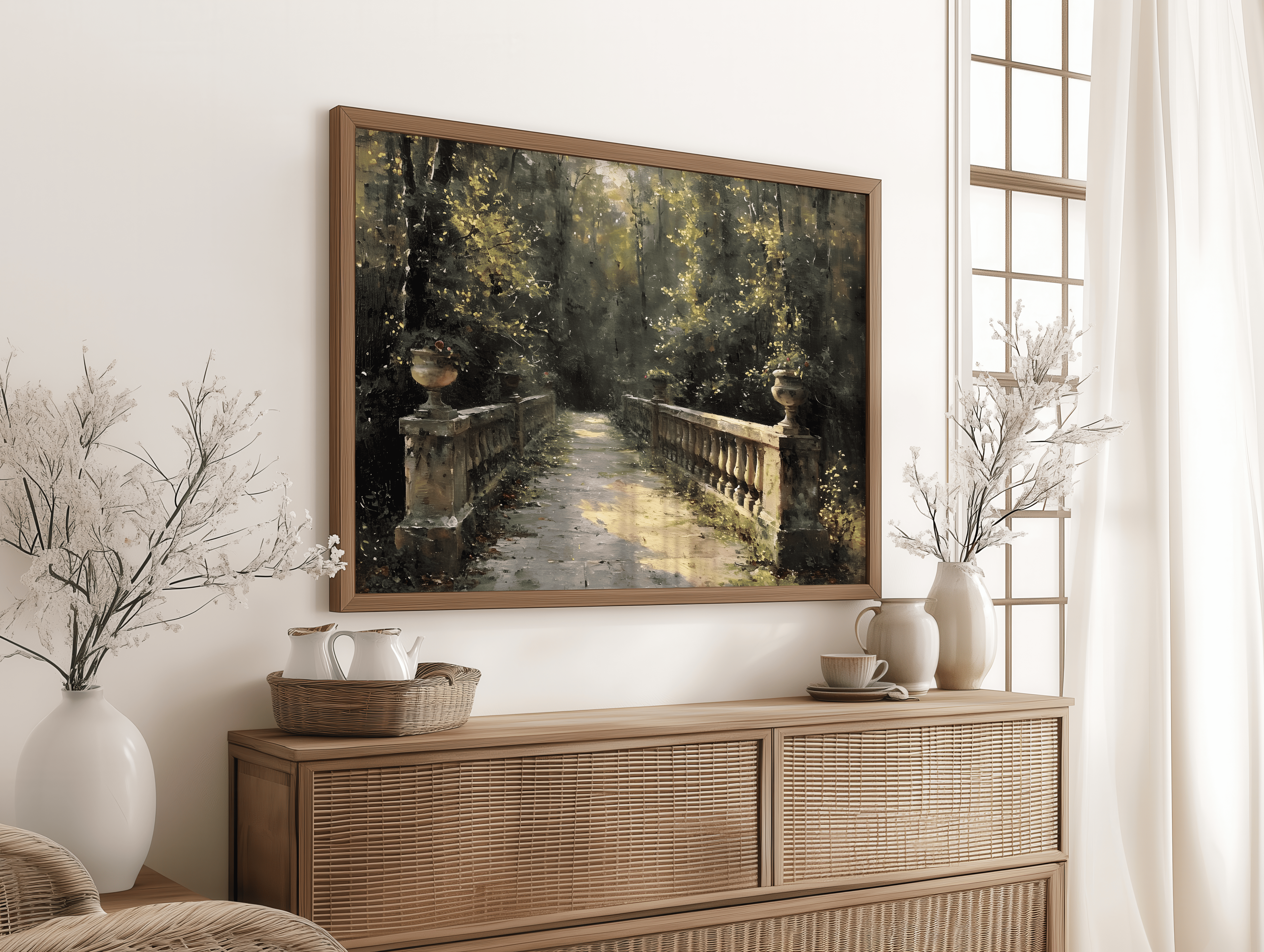 Nature bridge landscape canvas wall art for living room bedroom decor in India