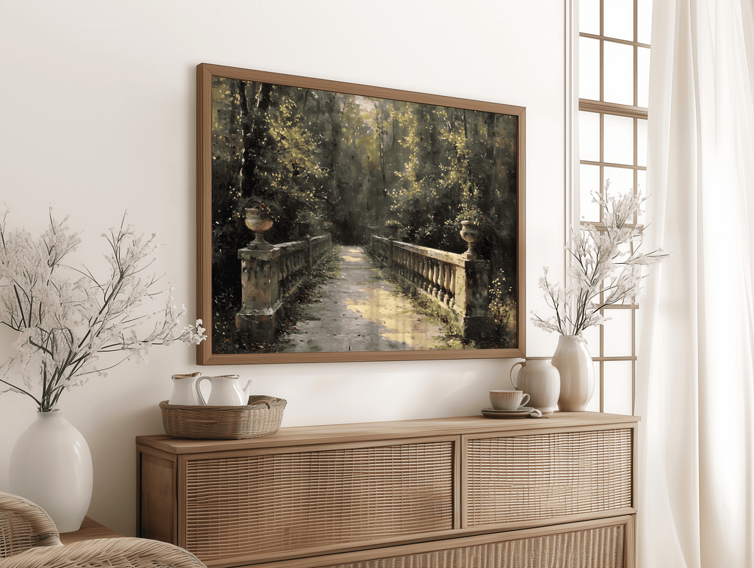 Nature bridge landscape canvas wall art for living room bedroom decor in India