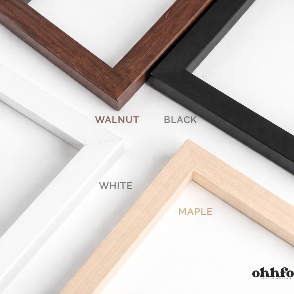 Premium Ohhfo canvas frame colors in walnut, black, white and maple