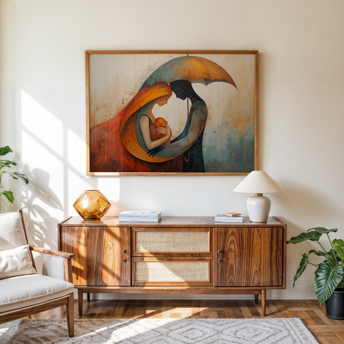 Emotional artwork showing unity and parental protection