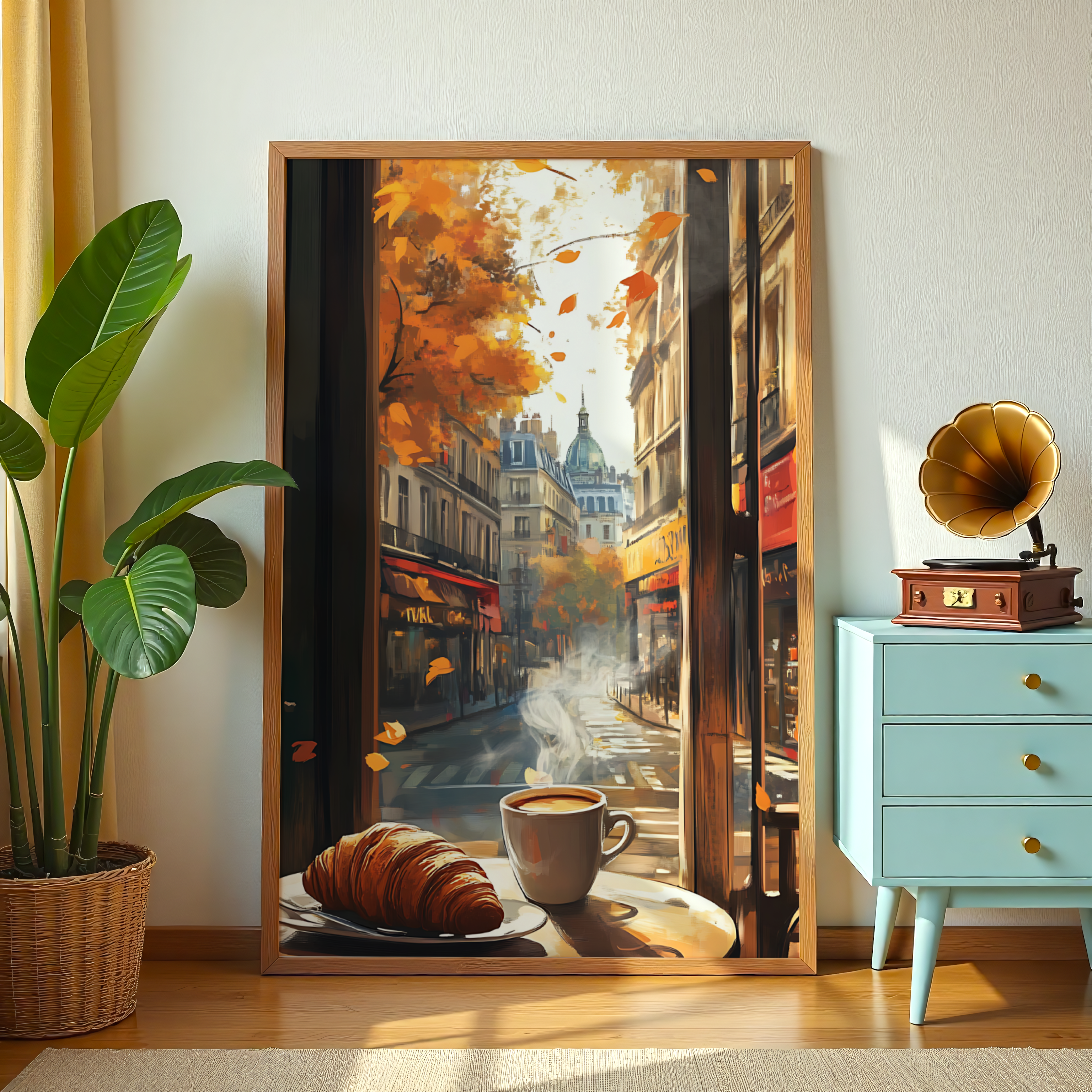 Romantic Paris café view wall art print with frame