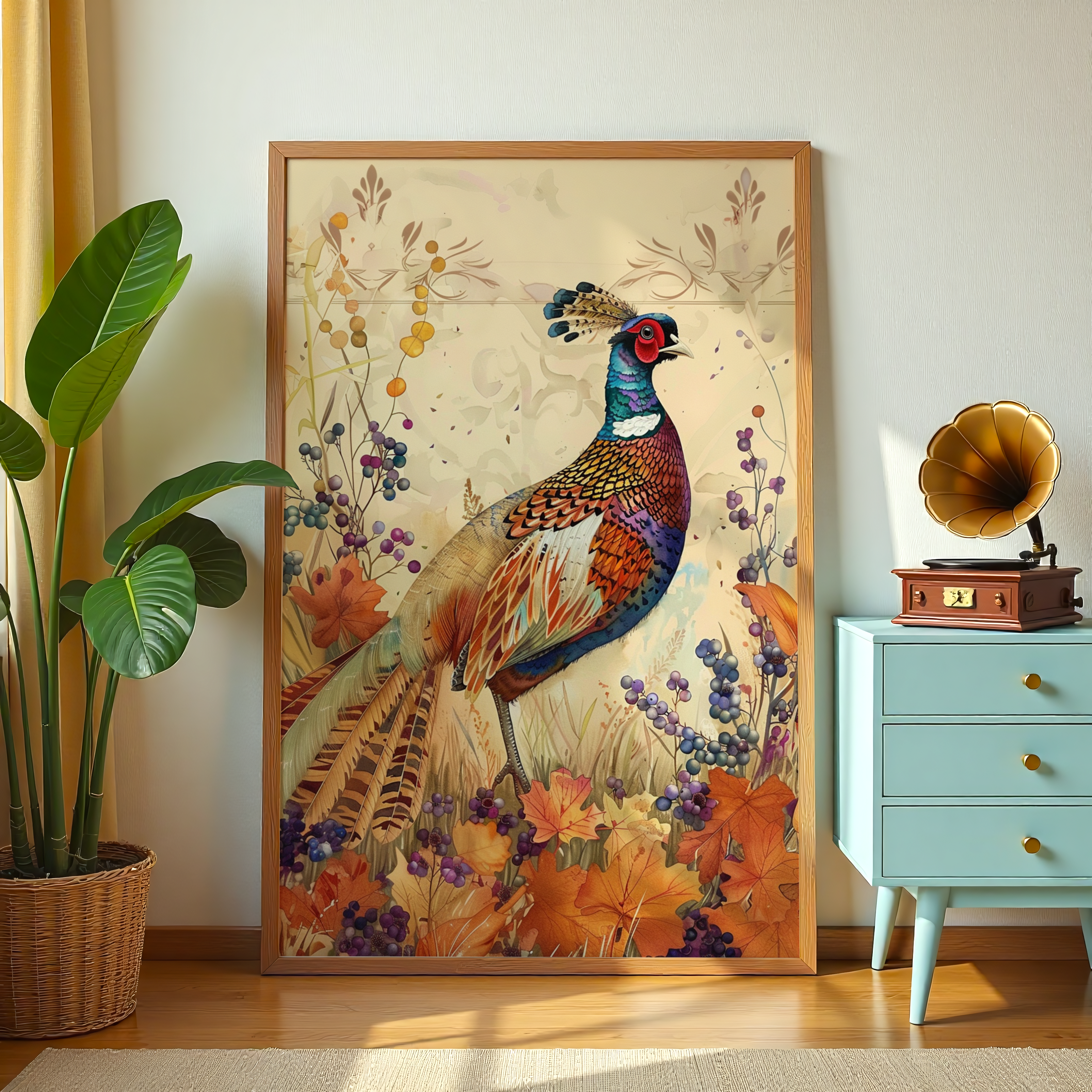 Colorful pheasant bird canvas wall art