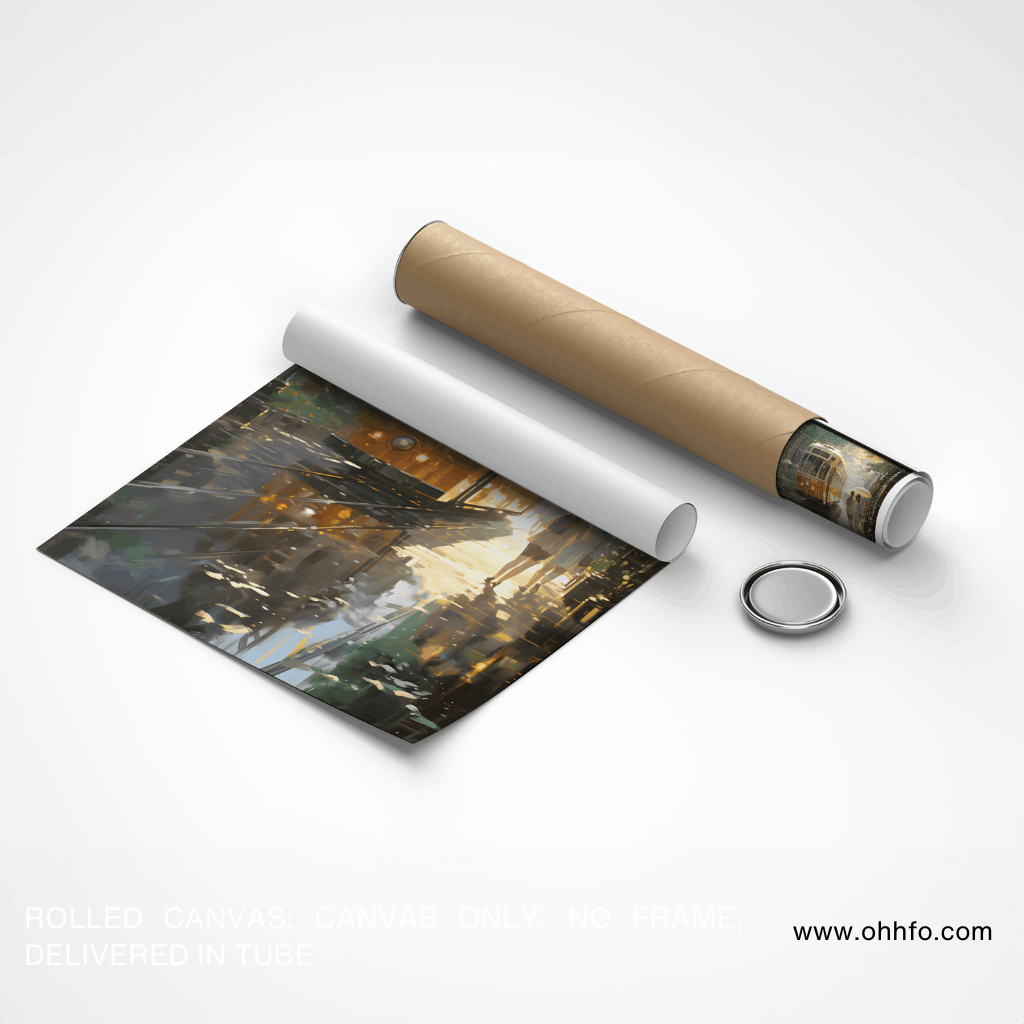 Tram Street Canvas Wall Art – City Evening Painting