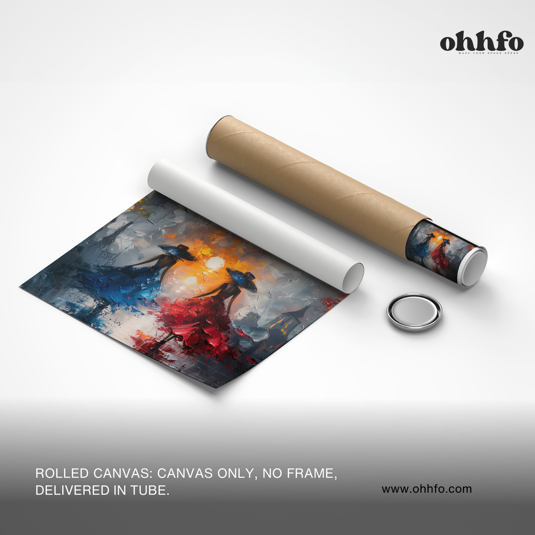 Midnight Elegance – Women in Red & Blue Dress Canvas Wall Art