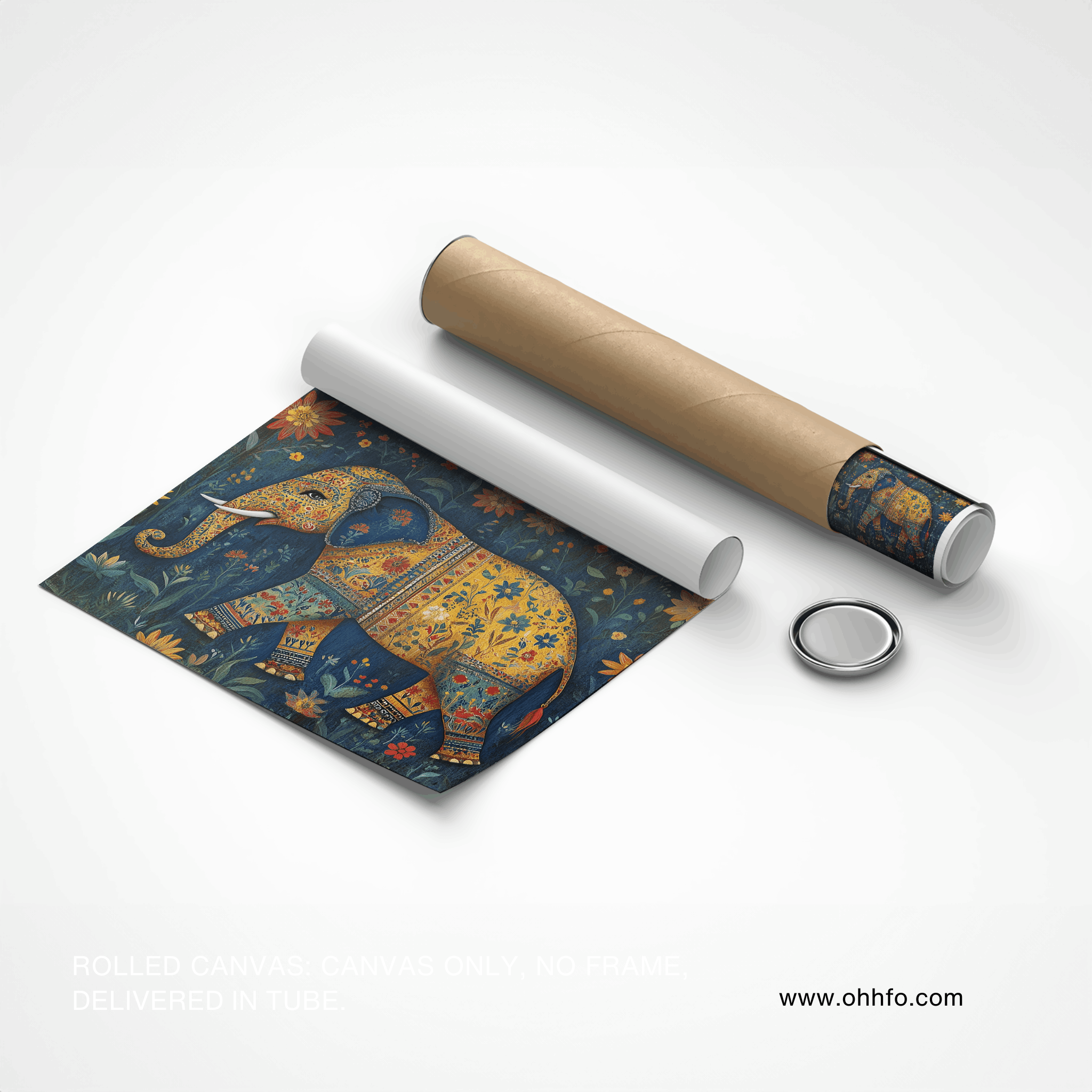 Floral Elephant Canvas Wall Art – Traditional Indian Folk Décor