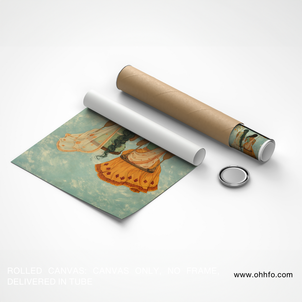 Golden Swing of Memories – Indian Women on Floral Jhula Canvas Wall Art