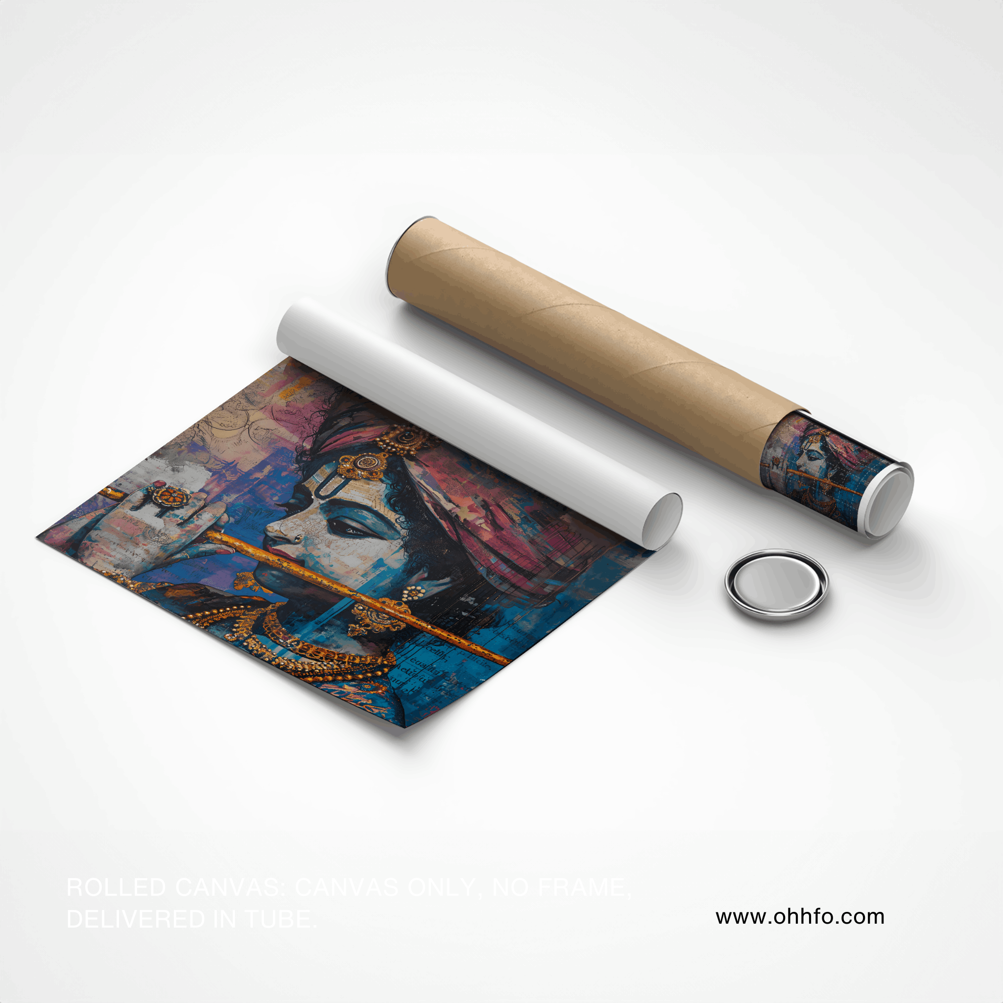 Framed Krishna Playing Bansuri Wall Art – Divine Indian Spiritual Decor