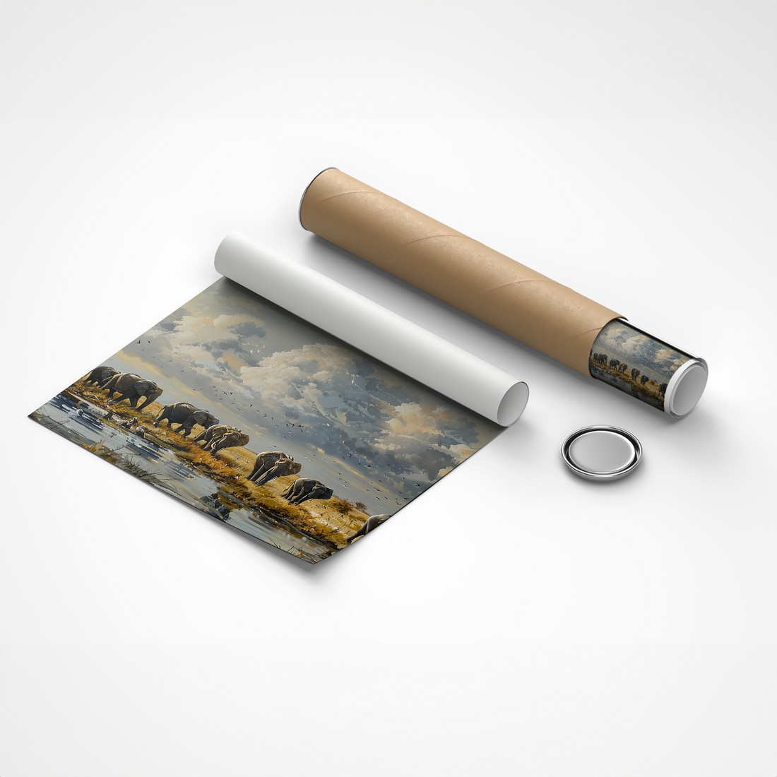 Majestic Elephant Herd at Watering Hole Wall Art