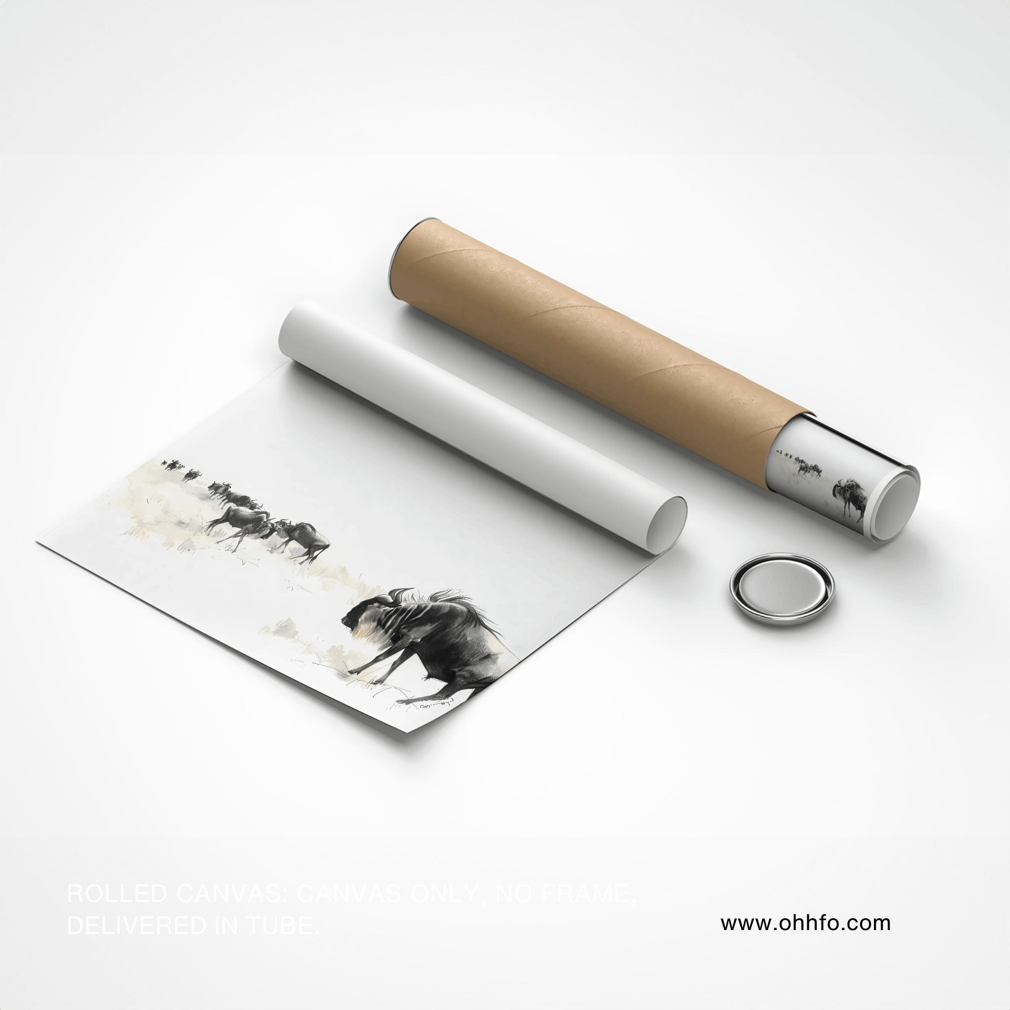 Silent Journey – Minimal Wildebeest Wildlife Wall Art