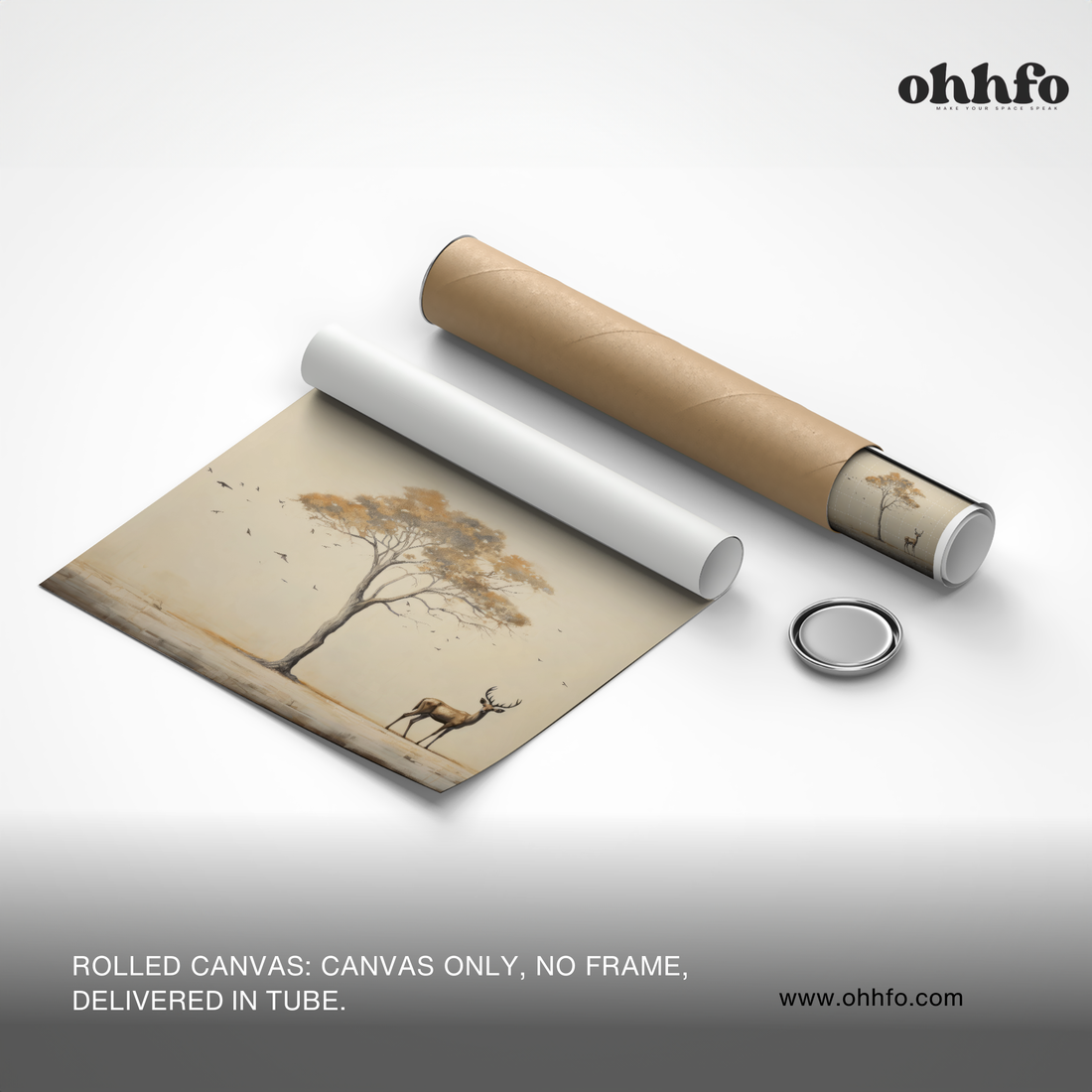 Minimalist Deer Under Tree Canvas Wall Art