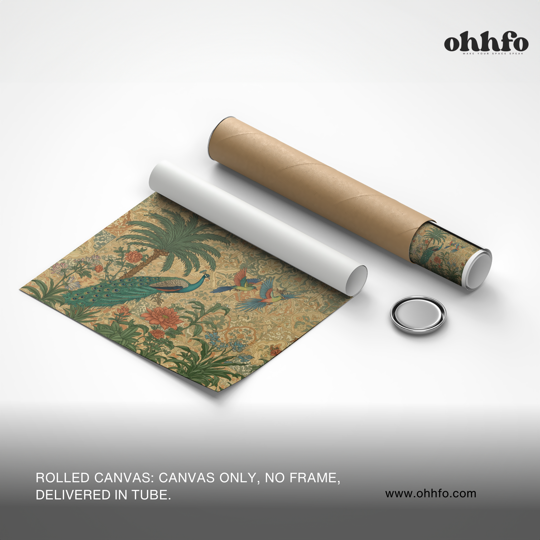 Mughal Garden Peacock Canvas Wall Art